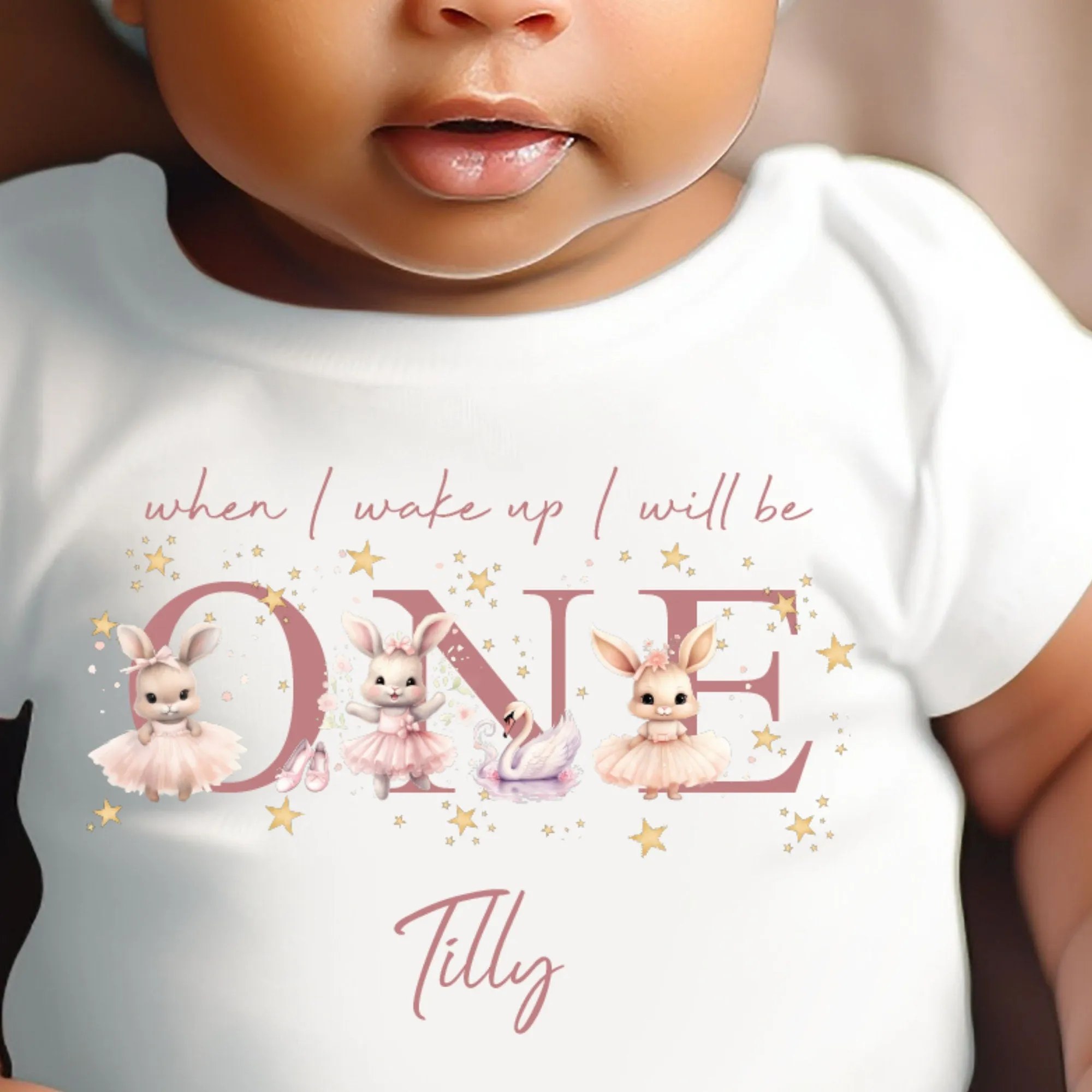 Bunny Ballerina Birthday sleepsuit, Birthday vest, When I wake up I’ll be One, 1st Birthday, My First Birthday Romper, Dancer Baby Outfits