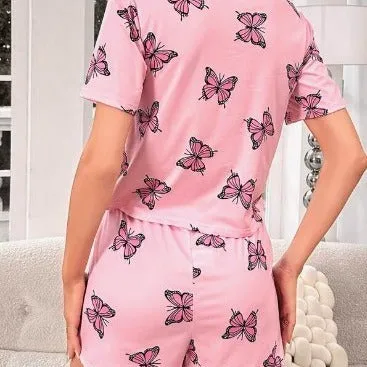 Butterfly Print T-shirt And Shorts Girl Short Sleeve Shorts Pajamas Suit