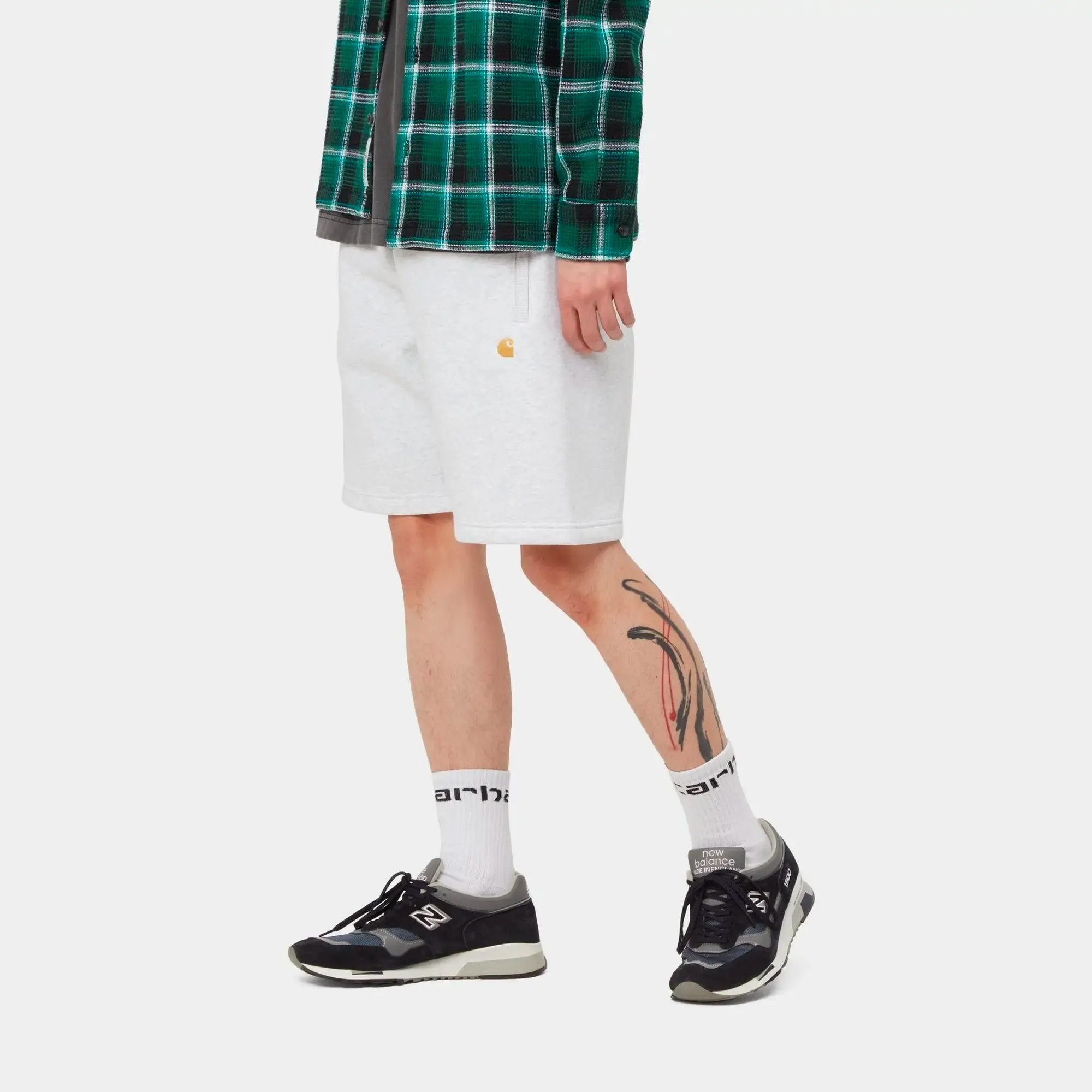 Carhartt WIP Mens Chase Sweat Shorts Ash Heather