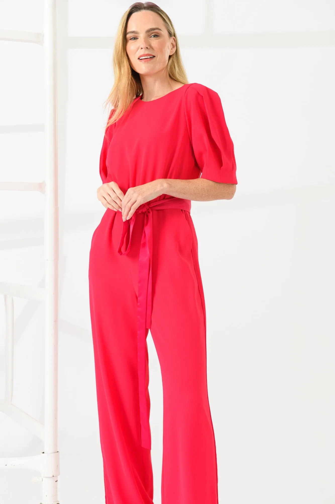 Caroline Kilkenny Danny Pink Belted Jumpsuit