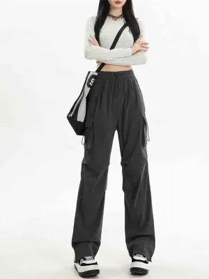 Charcoal Elasticated Waistband Parachute Trousers