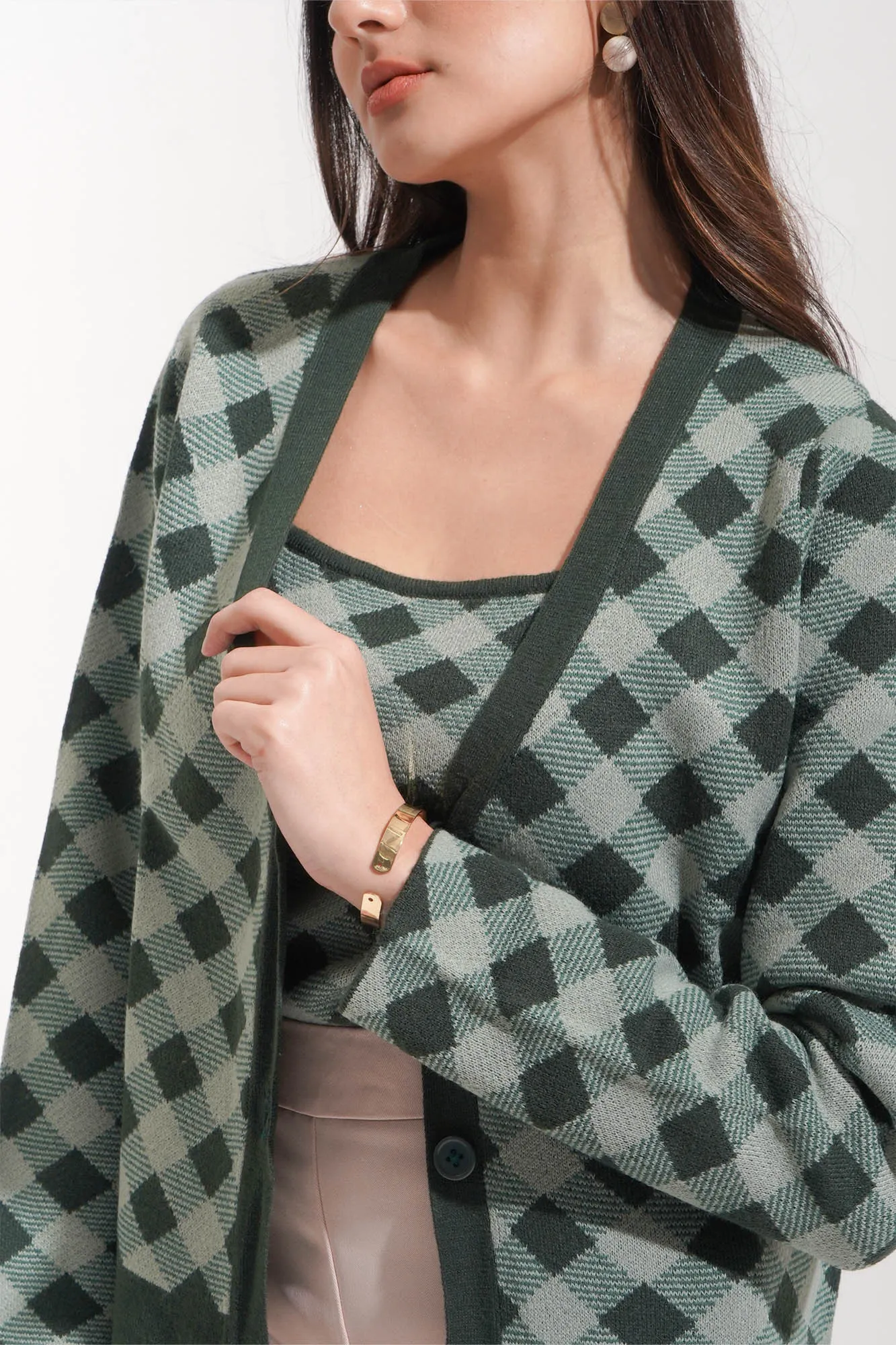 Checkered Camisole Flat Knit Tee