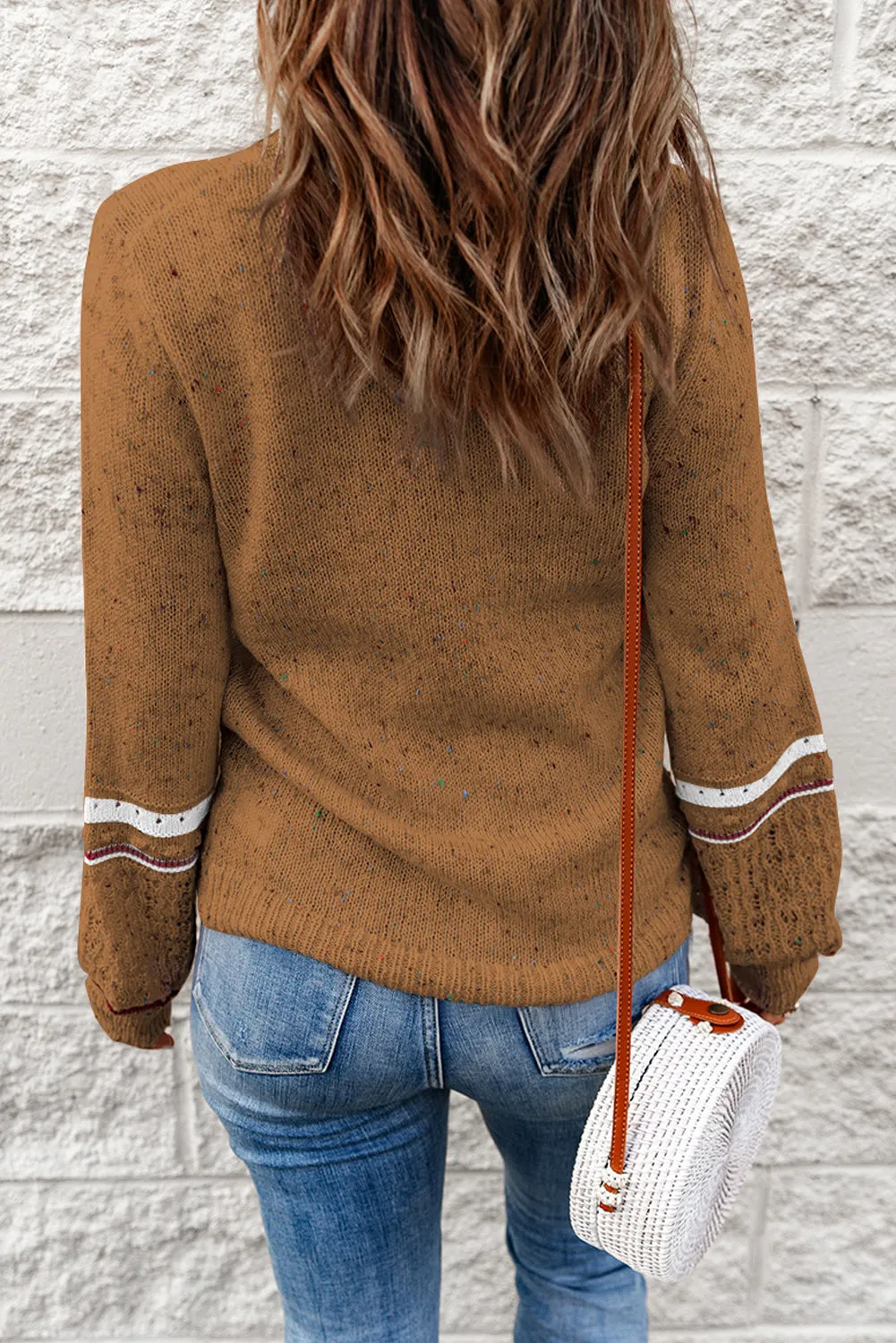 Chestnut Pilling Detail Patterned Sleeve Sweater