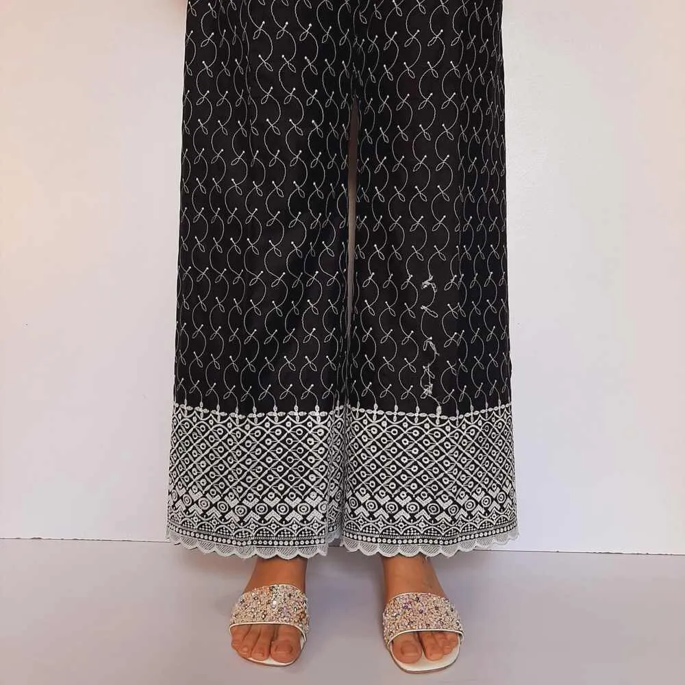 Chikankari Palazo - Soft Cotton - Black - ZT227