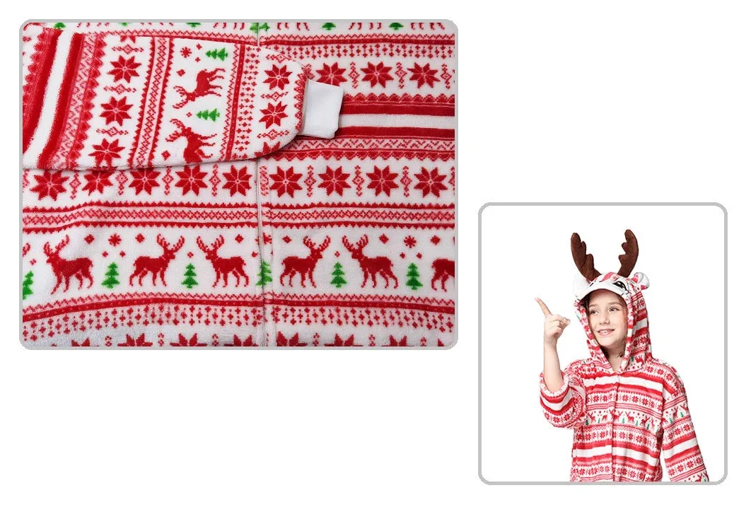 Christmas Reindeer Animal Onesie Pajama For Kids Unisex  Sleepwear Plush One-Piece