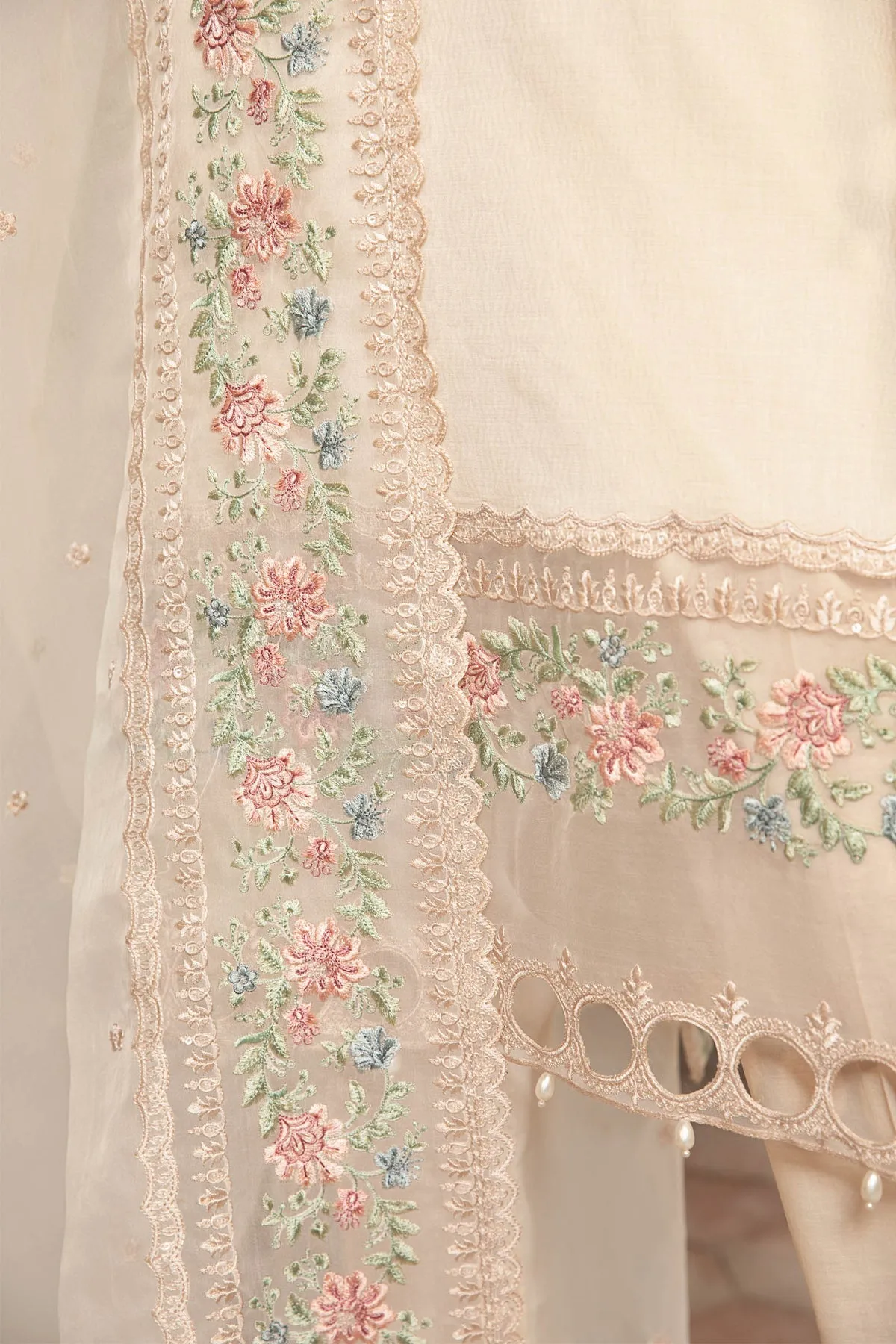 Classic Off White Embroidered Pakistani Salwar Kameez with Dupatta