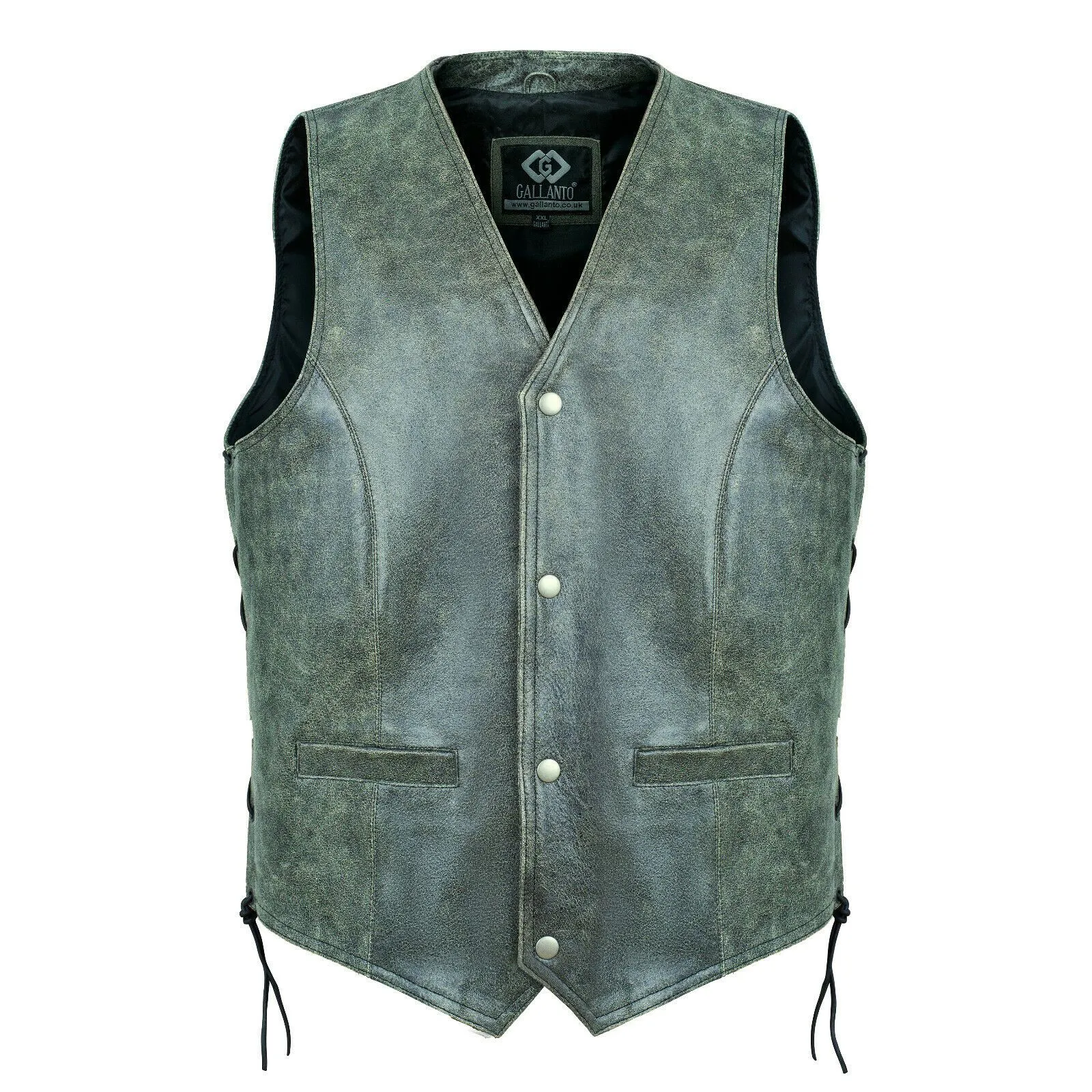 Classic Stonewash Grey Vintage Biker Leather Vest Motorcycle Waistcoat