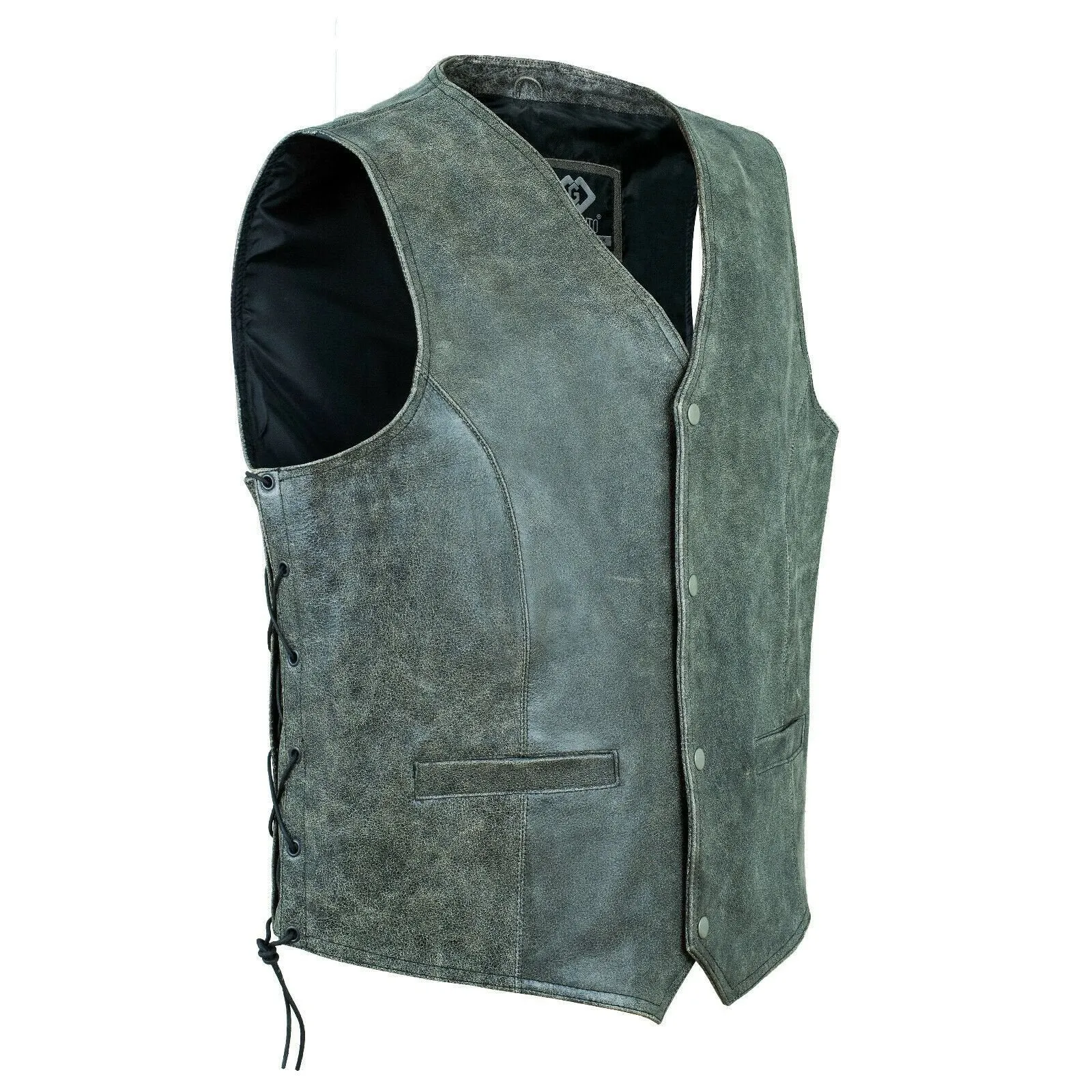 Classic Stonewash Grey Vintage Biker Leather Vest Motorcycle Waistcoat