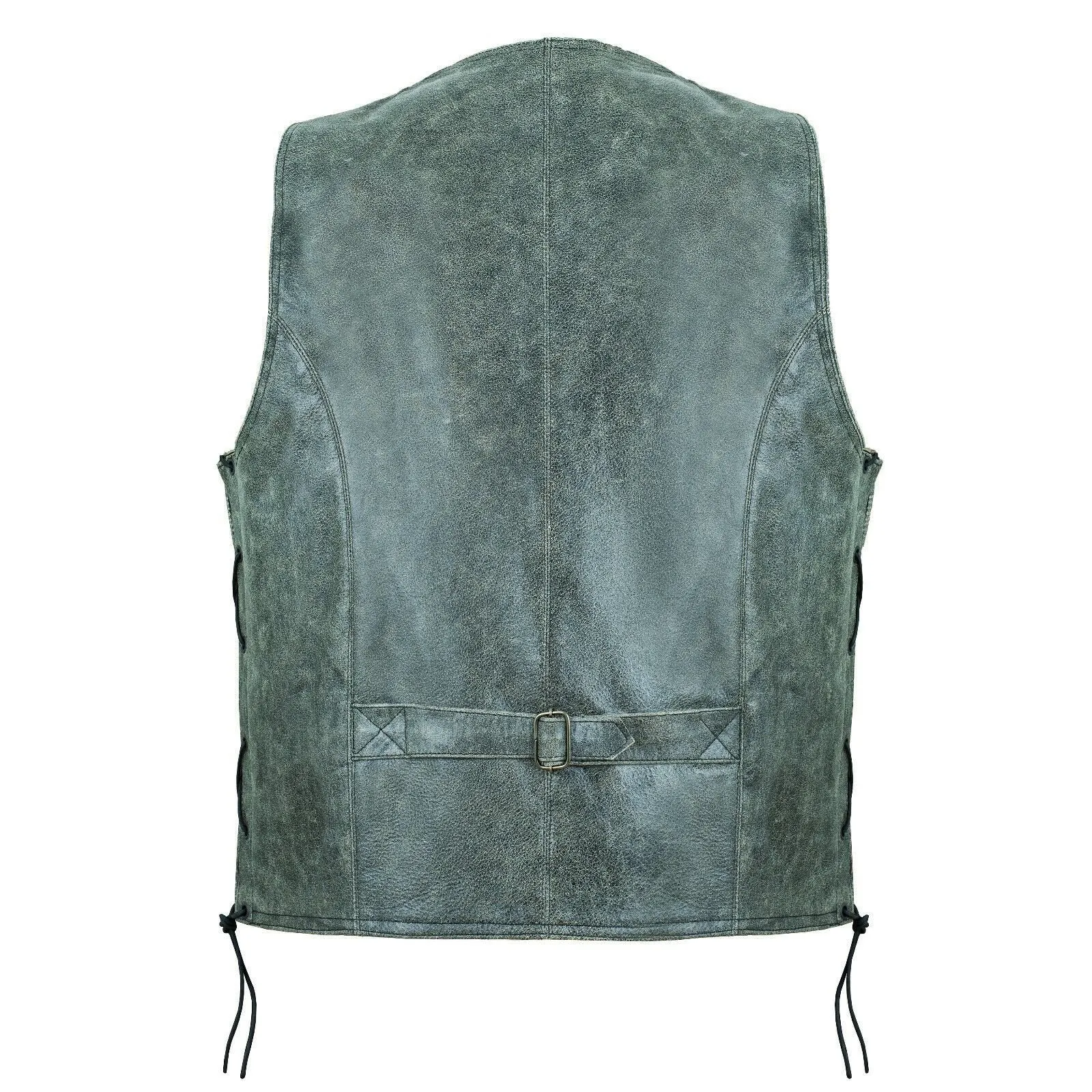 Classic Stonewash Grey Vintage Biker Leather Vest Motorcycle Waistcoat