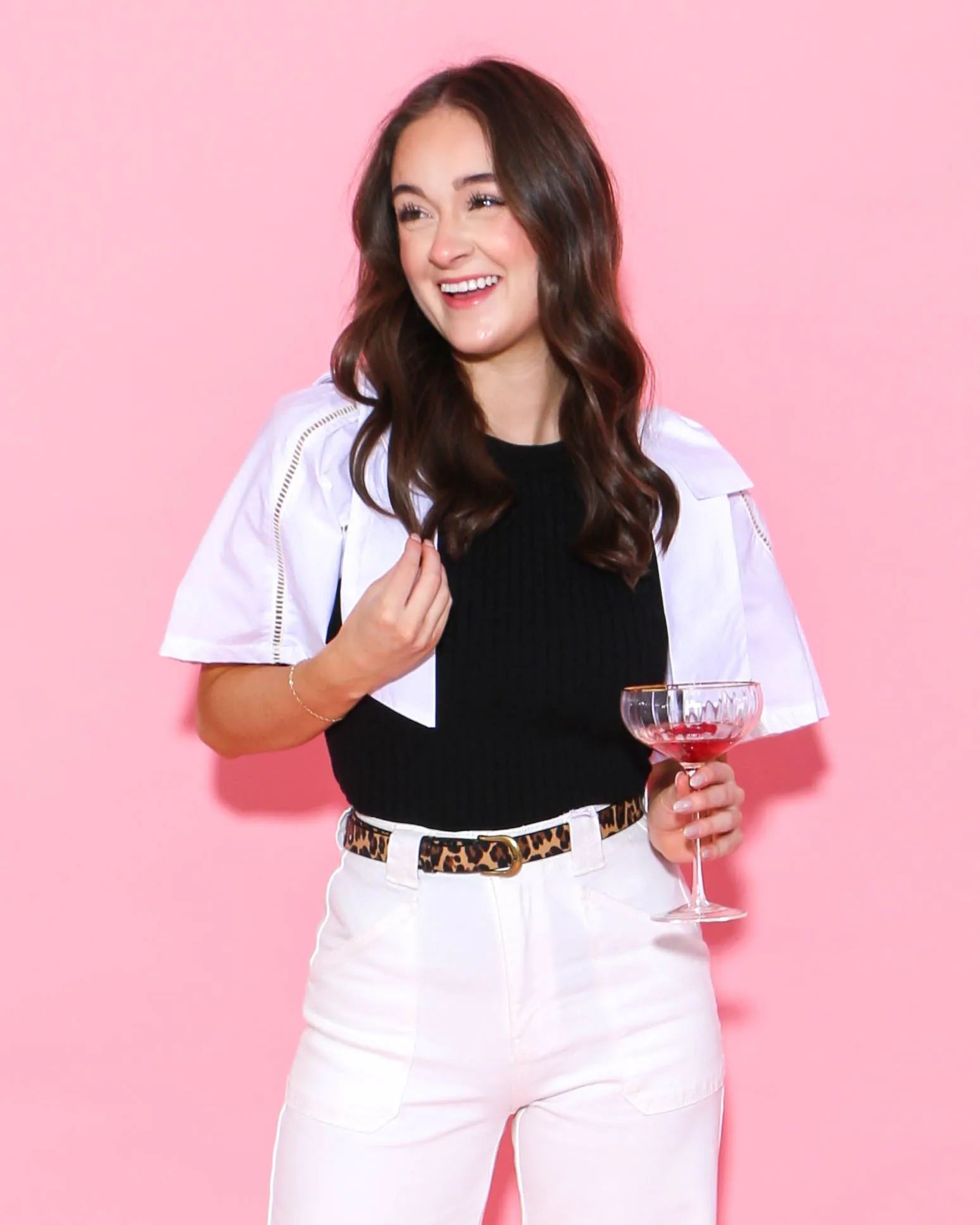 Contrast Lace Insert Bow Tie Sleeve Fitted Top