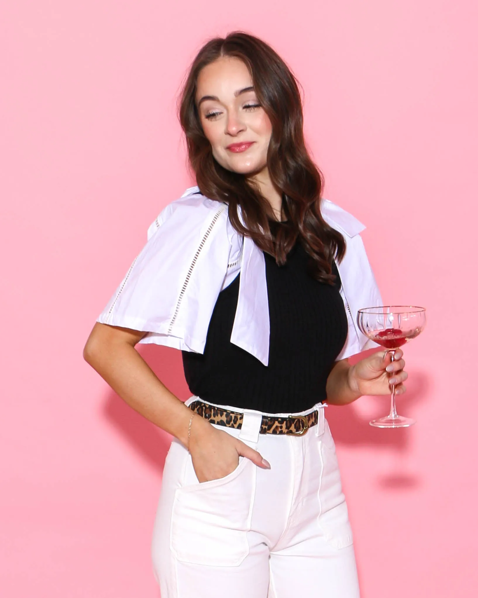 Contrast Lace Insert Bow Tie Sleeve Fitted Top