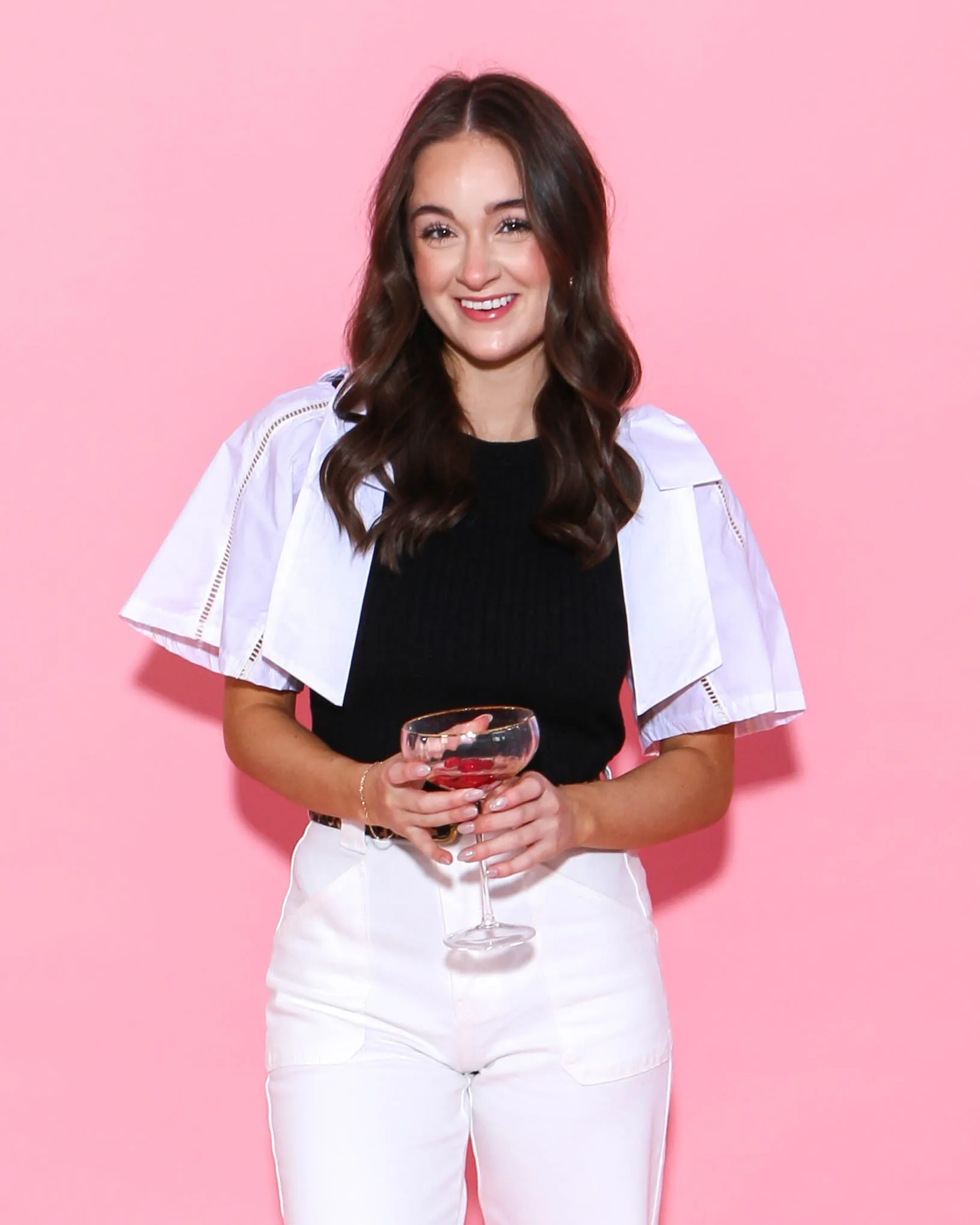 Contrast Lace Insert Bow Tie Sleeve Fitted Top