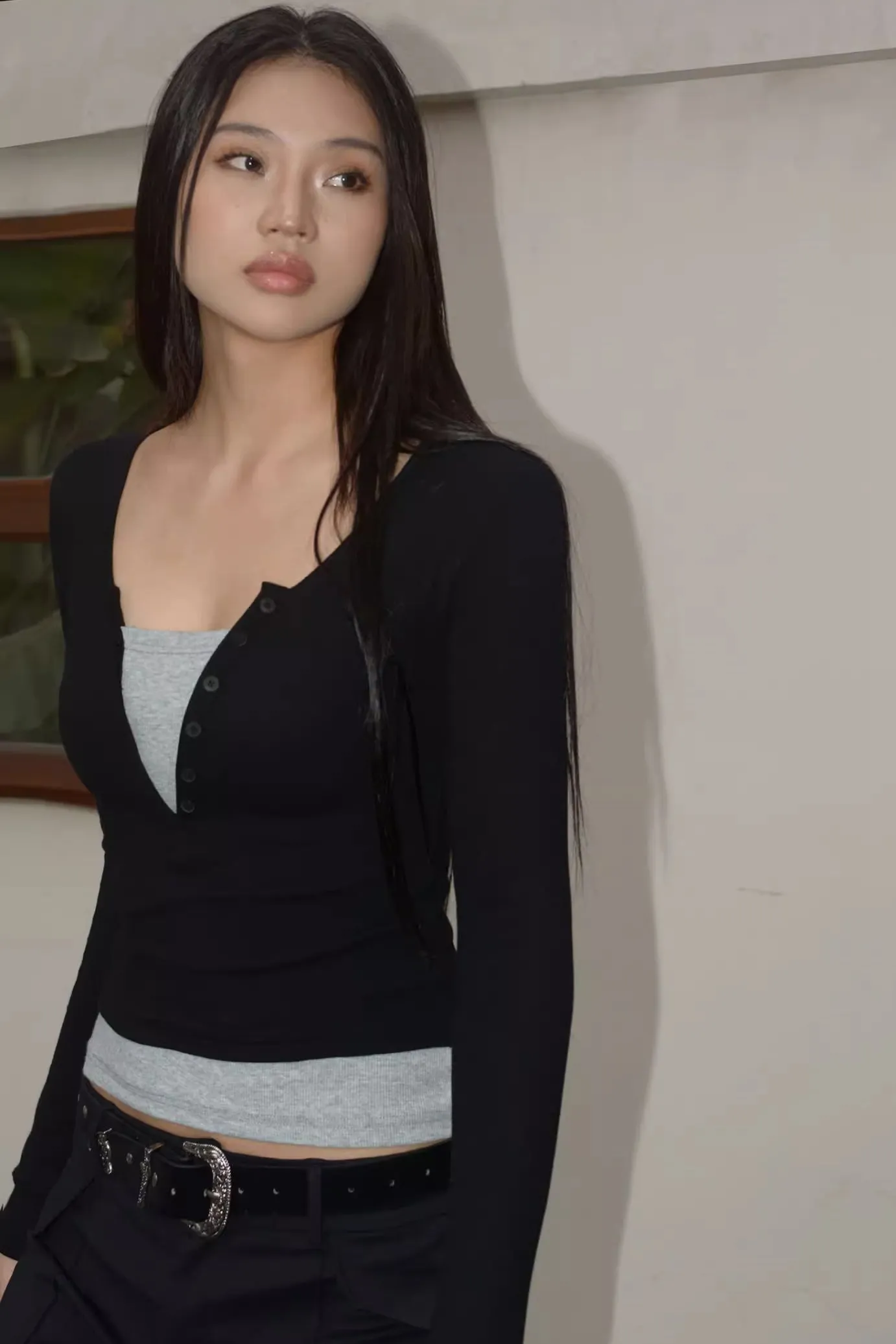 Contrast Long Sleeve Two Slim Fit T-Shirts Tops