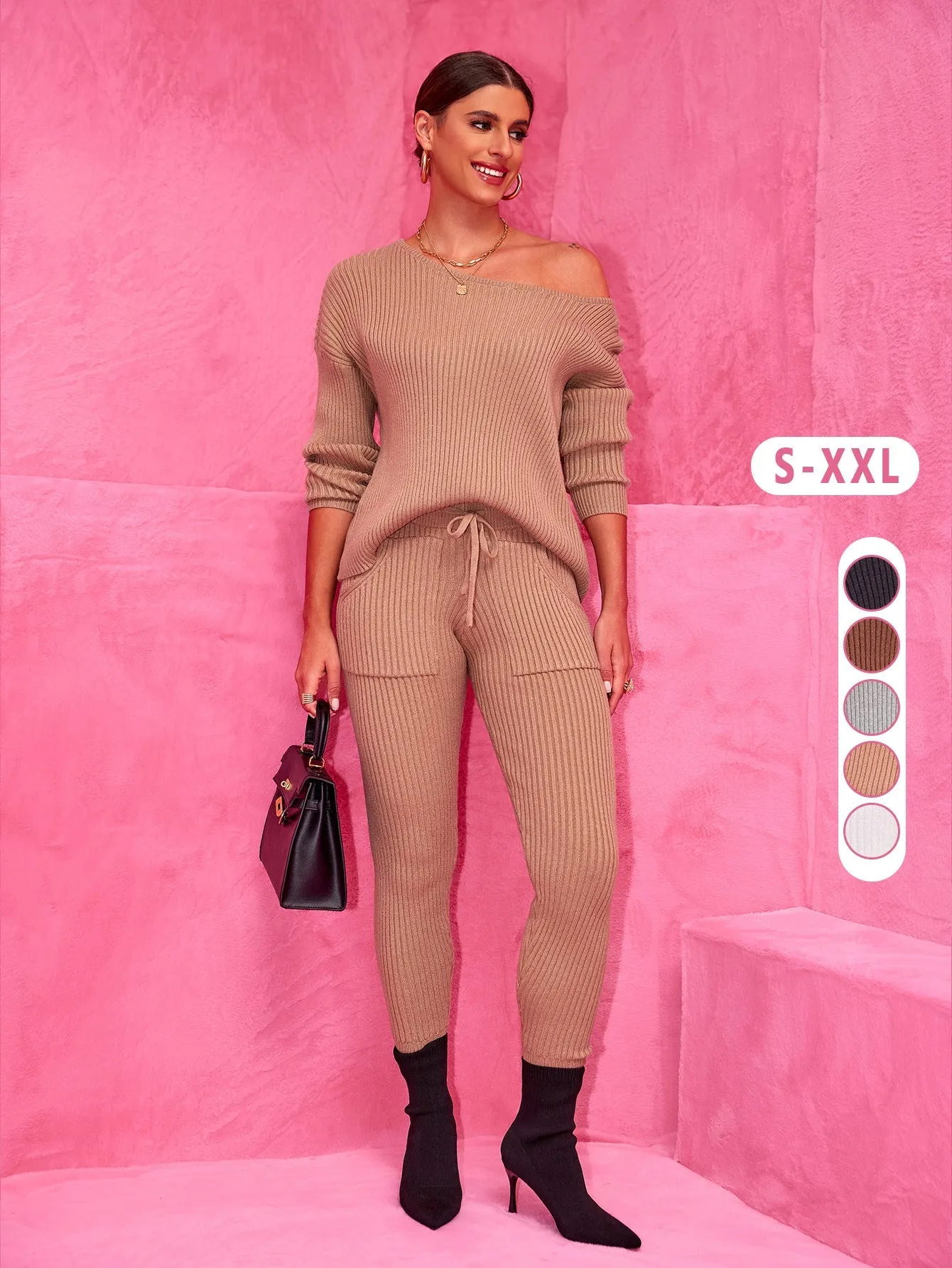 Cozy Round Neck Sweater and Woolen Trousers Set for Effortless Warmth