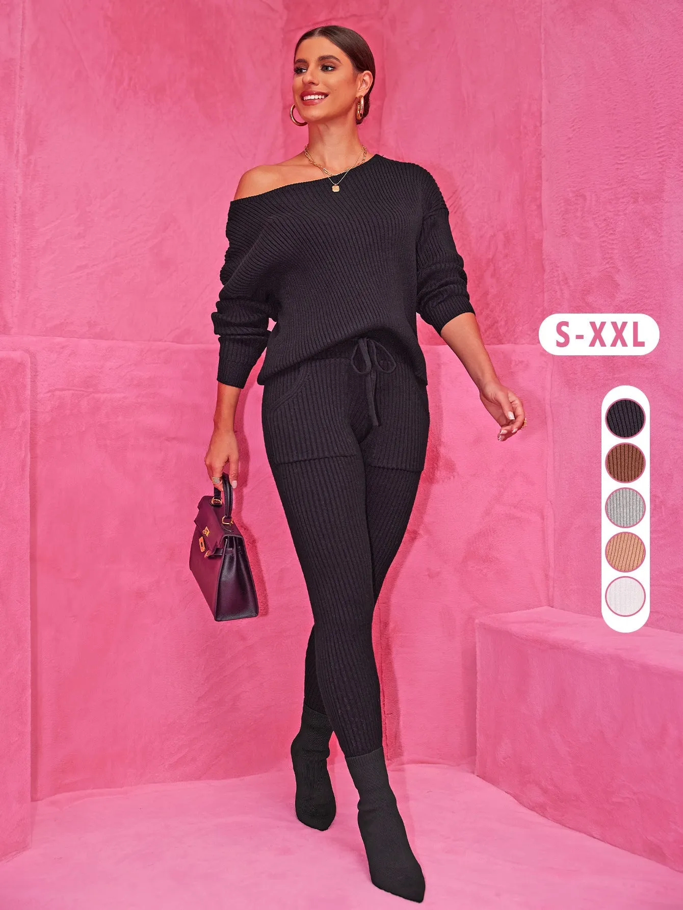 Cozy Round Neck Sweater and Woolen Trousers Set for Effortless Warmth