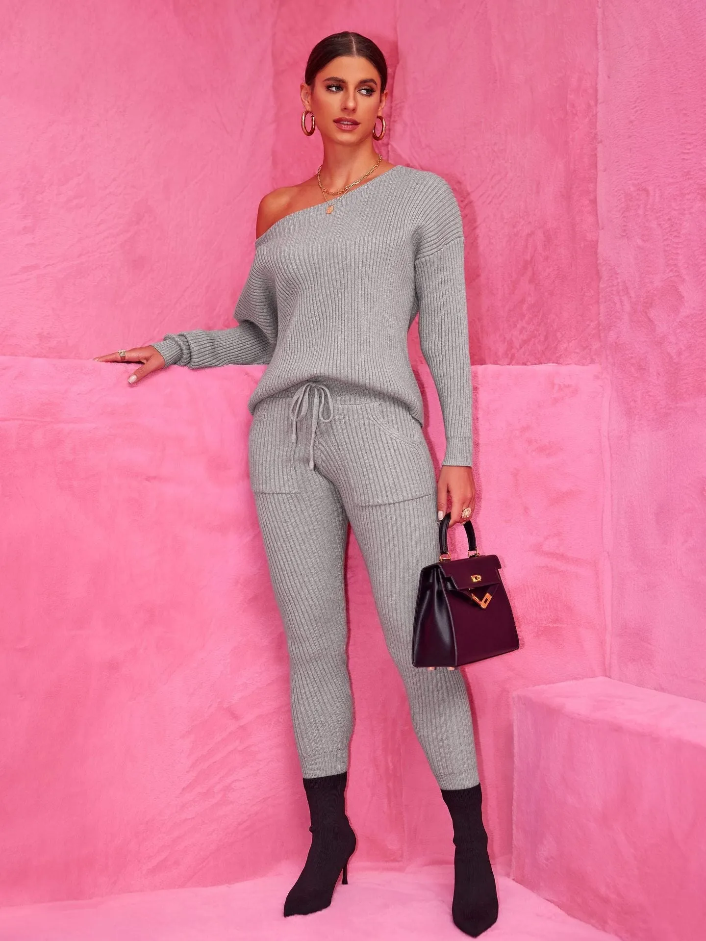 Cozy Round Neck Sweater and Woolen Trousers Set for Effortless Warmth