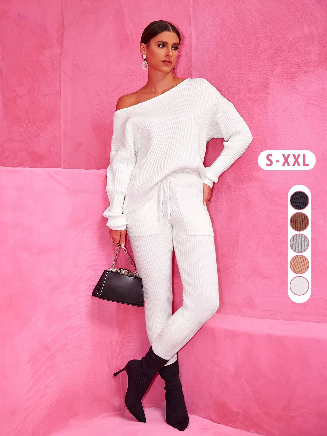 Cozy Round Neck Sweater and Woolen Trousers Set for Effortless Warmth