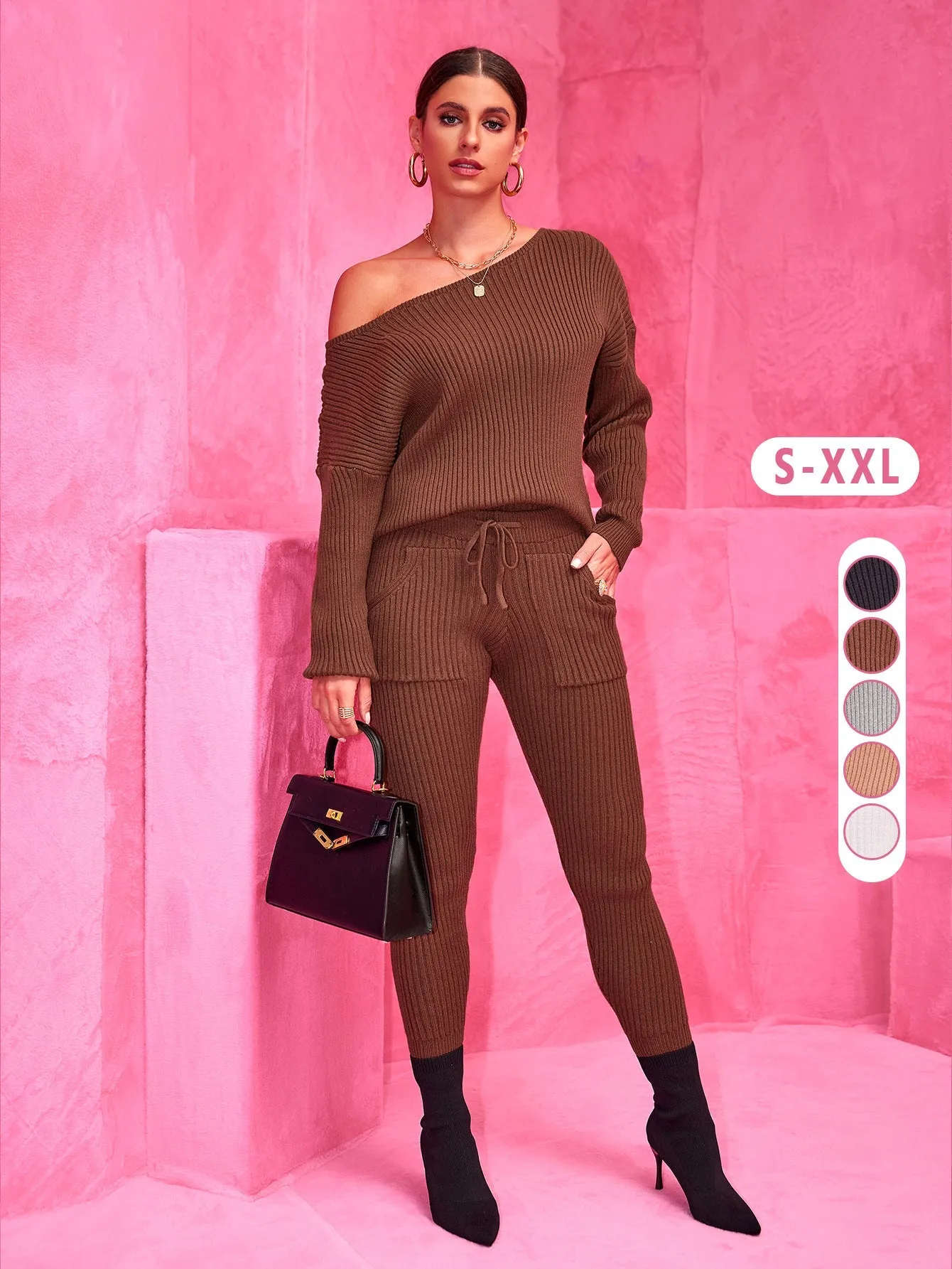 Cozy Round Neck Sweater and Woolen Trousers Set for Effortless Warmth