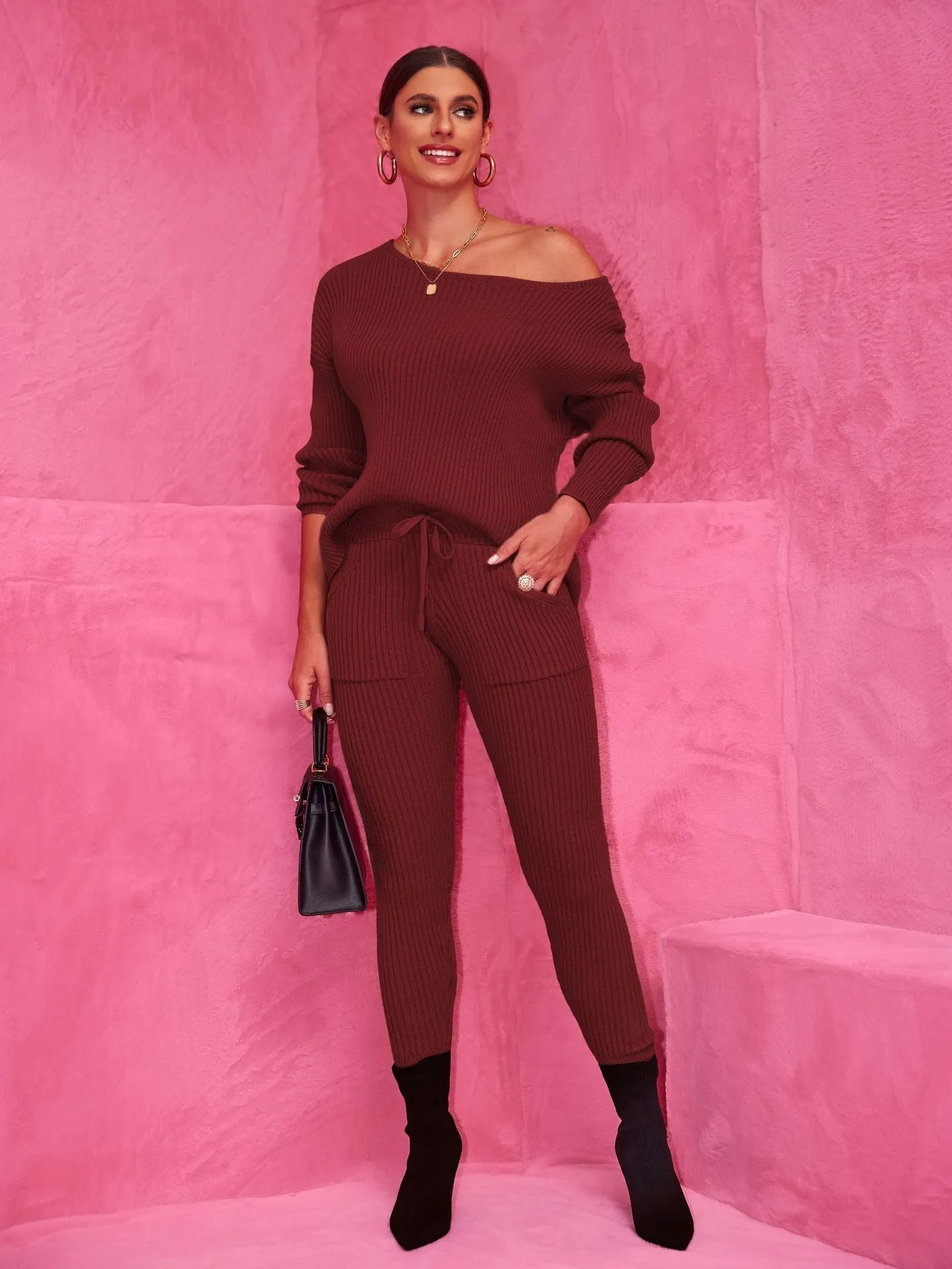 Cozy Round Neck Sweater and Woolen Trousers Set for Effortless Warmth