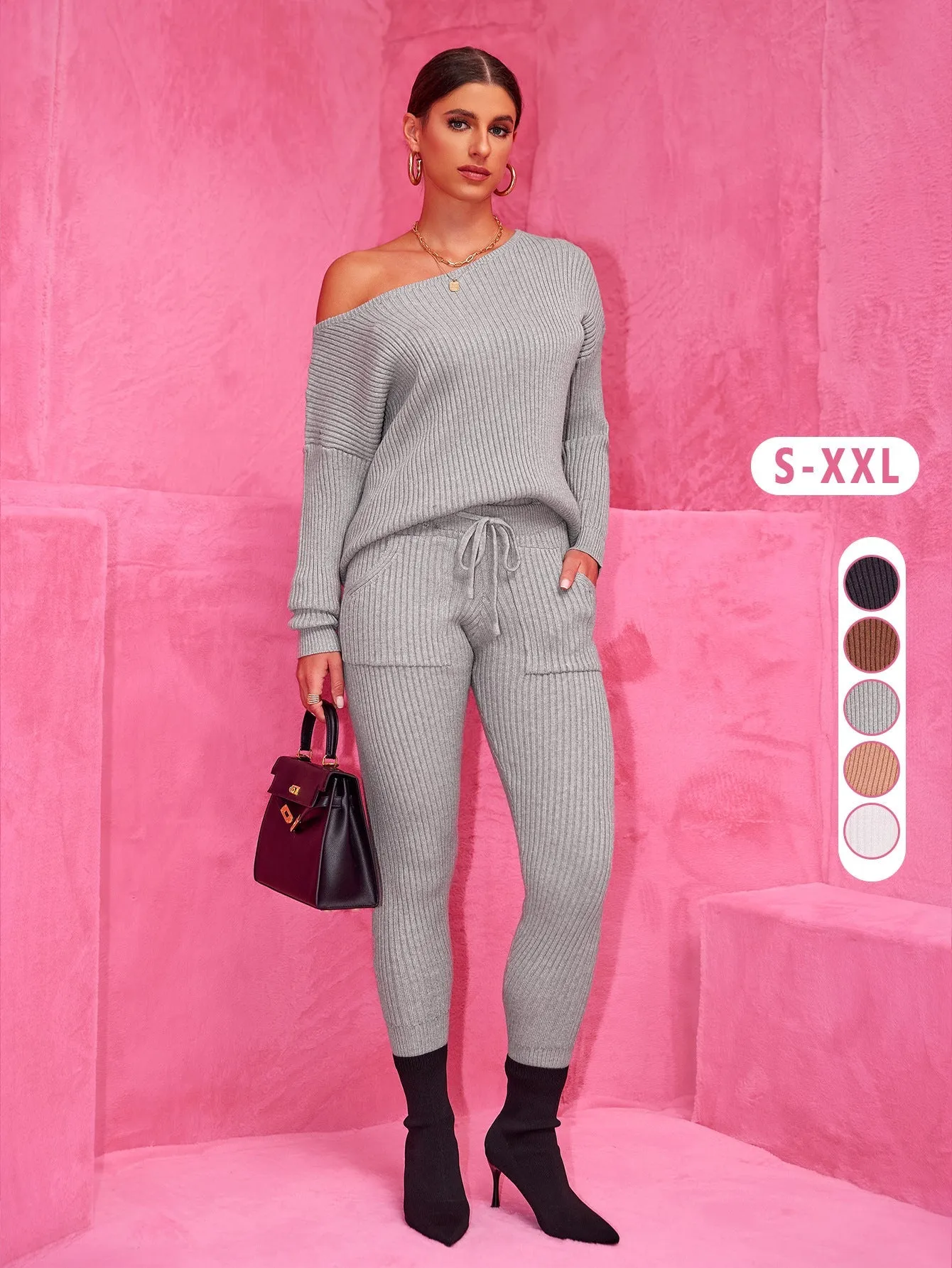 Cozy Round Neck Sweater and Woolen Trousers Set for Effortless Warmth