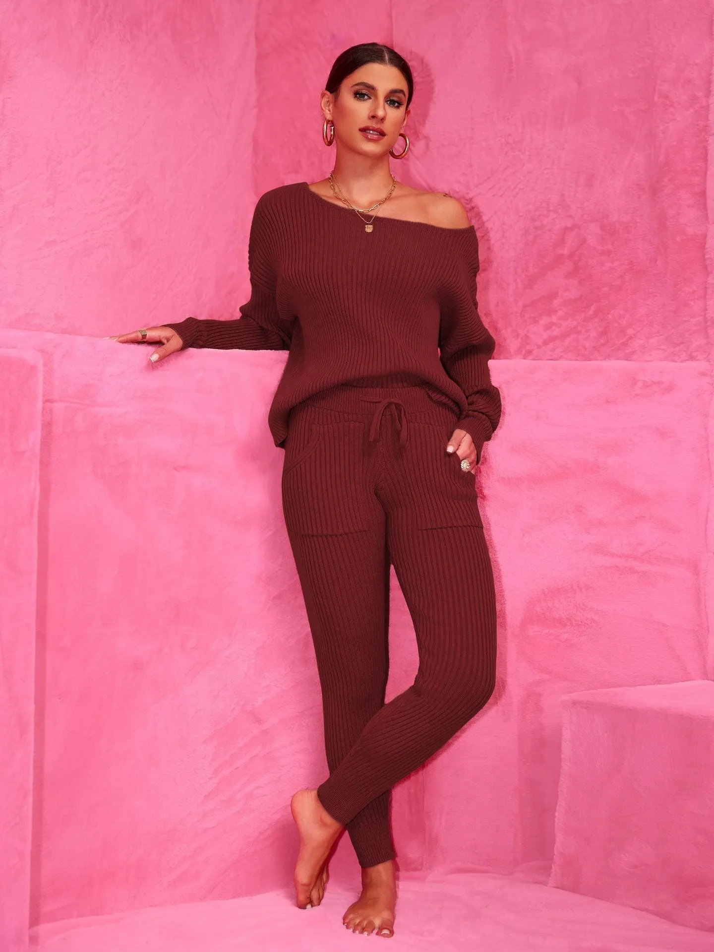 Cozy Round Neck Sweater and Woolen Trousers Set for Effortless Warmth