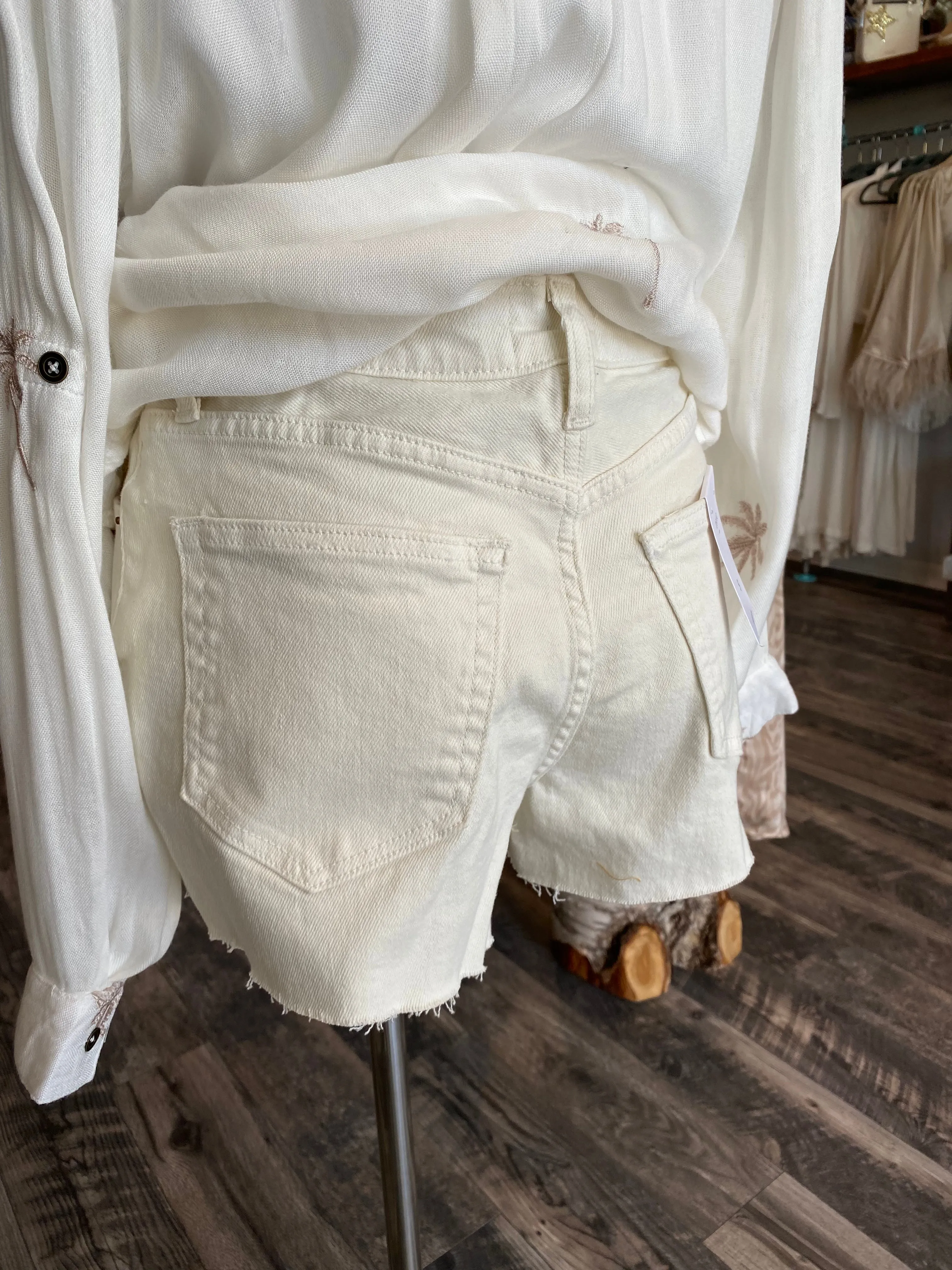 Cream Denim Shorts