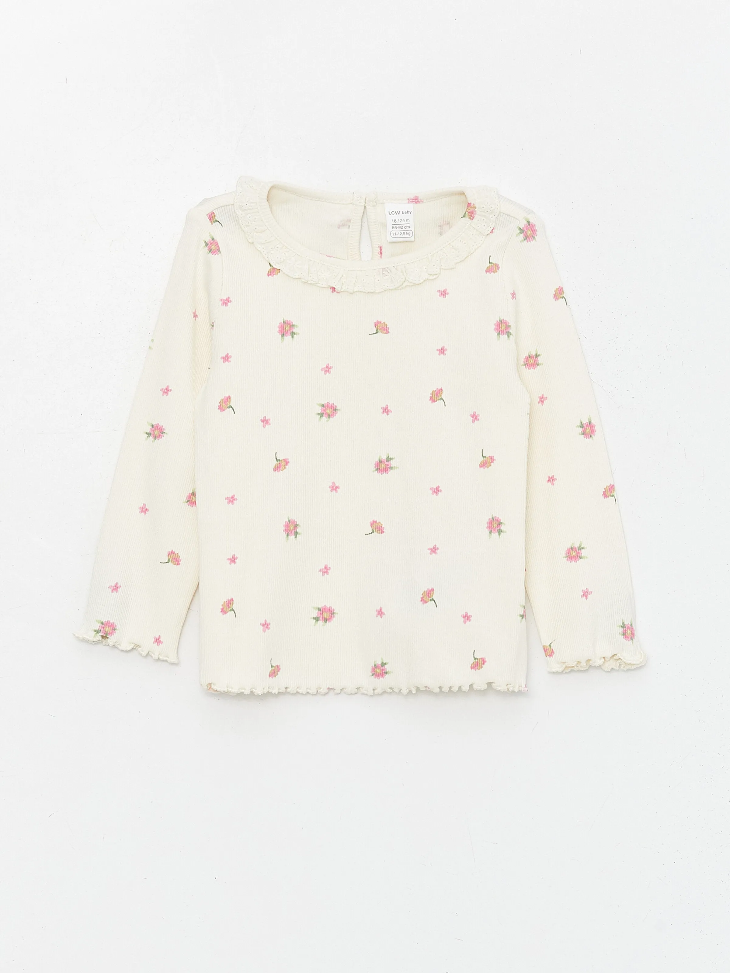 Crew Neck Floral Patterned Long Sleeve Baby Girls T-Shirt