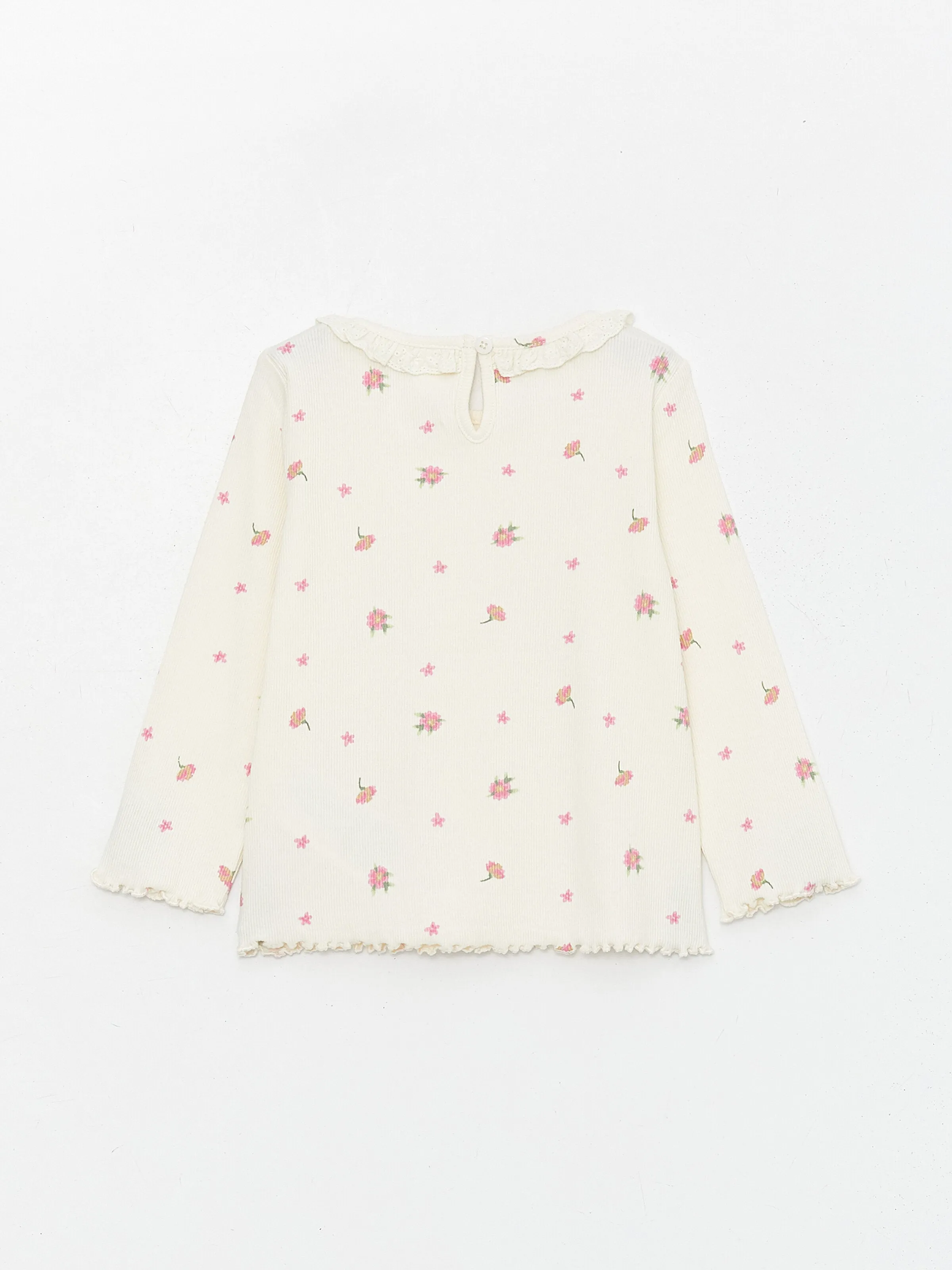 Crew Neck Floral Patterned Long Sleeve Baby Girls T-Shirt
