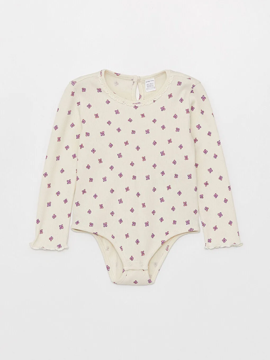 Crew Neck Long Sleeve Printed Baby Girl Snap-On Body