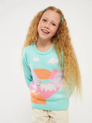 Crew Neck Patterned Long Sleeve Girls Knitwear Sweater