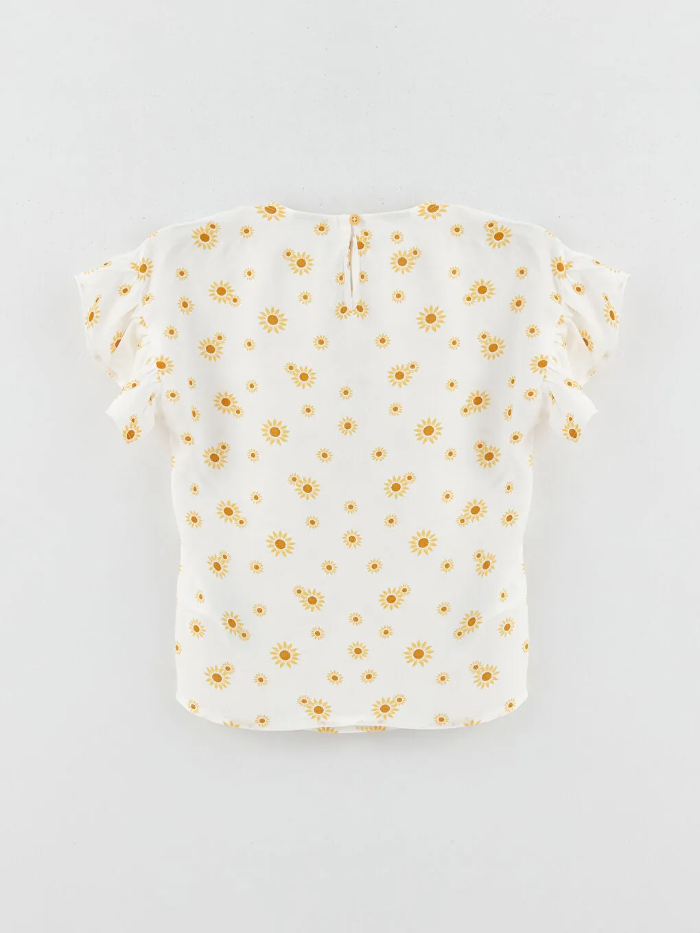 Crew Neck Patterned Short Sleeve Girls Blouse
