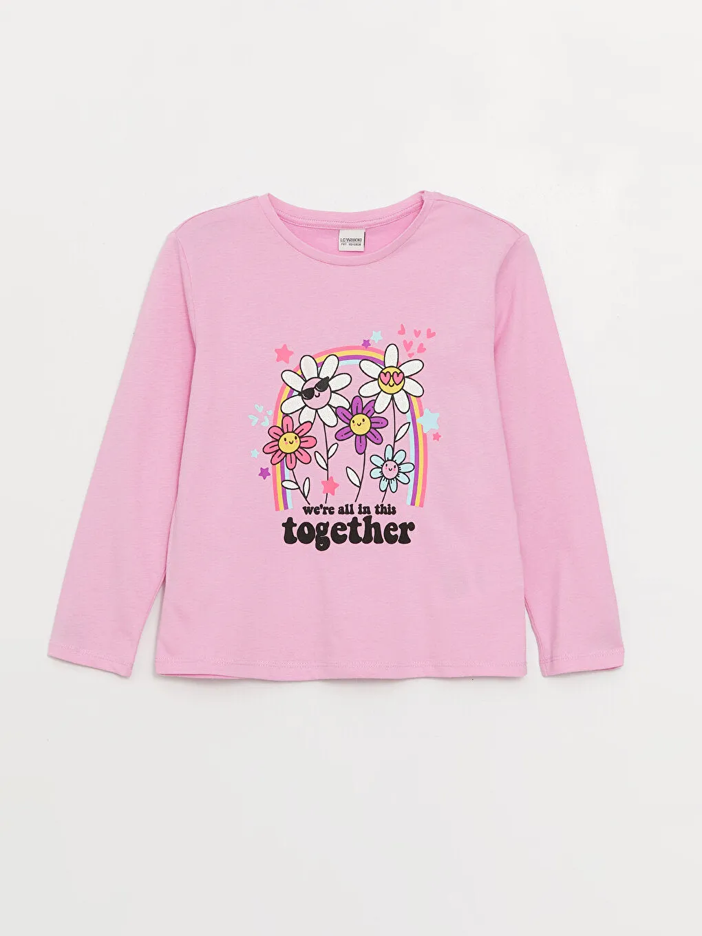 Crew Neck Printed Long Sleeve Girls T-Shirt