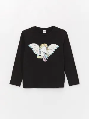 Crew Neck Printed Long Sleeve Girls T-Shirt