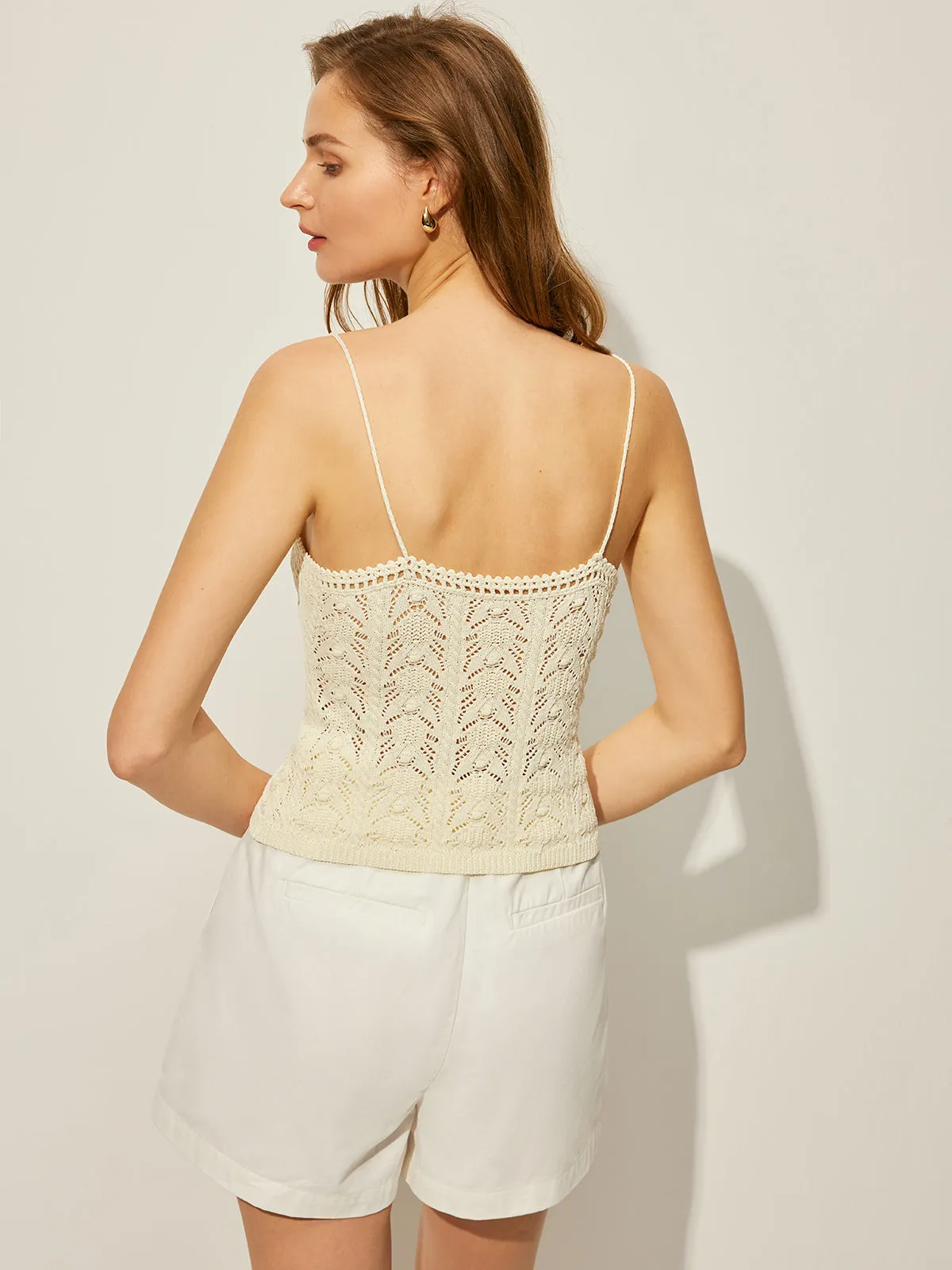 Crochet Knit Vest With Decor Button