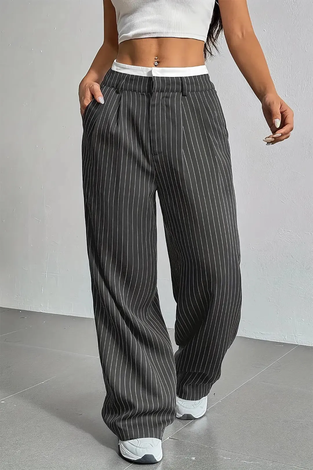 Cyra - Stylish Stripes Look Woman's High Waist Trousers