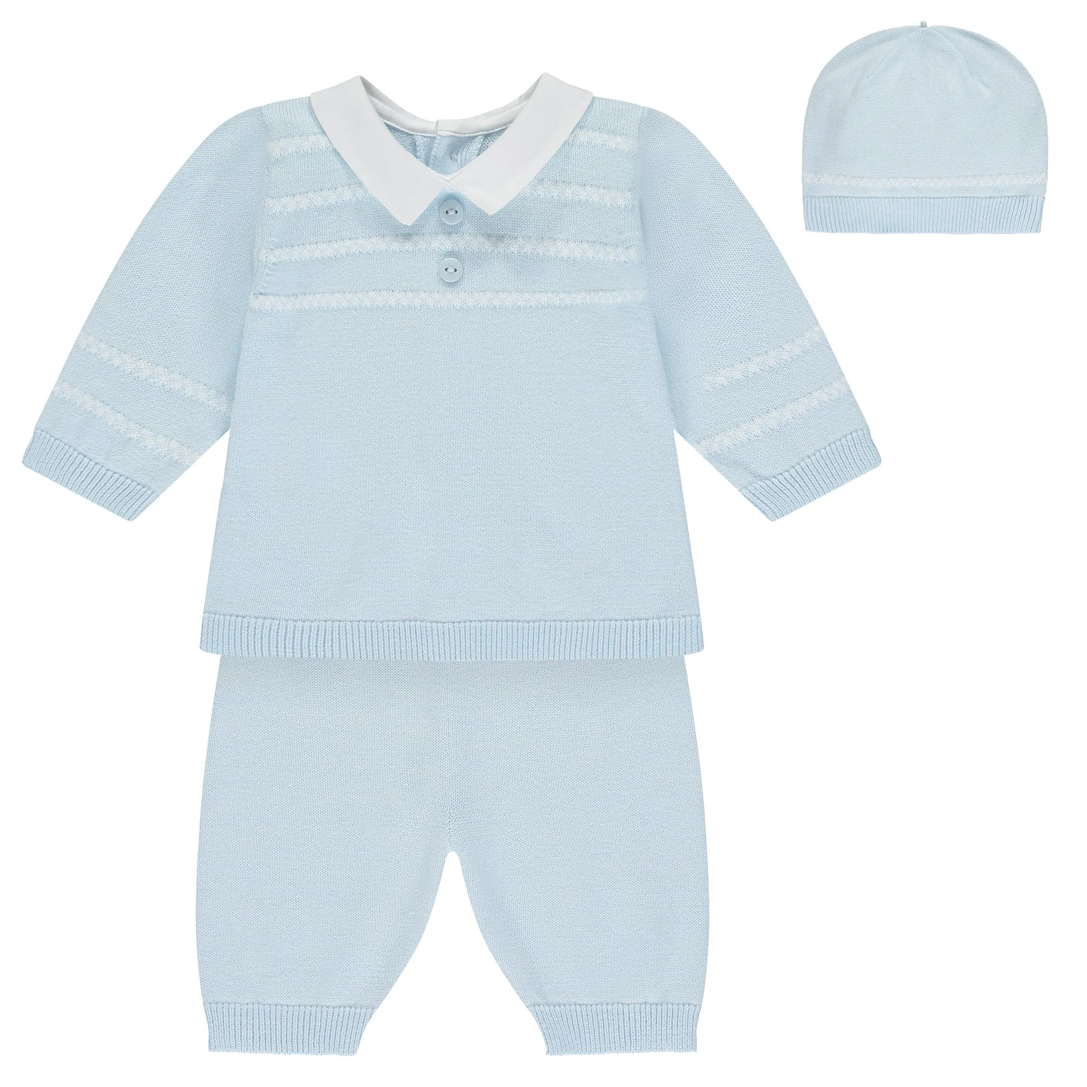 Declan Blue Knit Baby Boys Trouser Set with Hat
