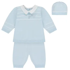 Declan Blue Knit Baby Boys Trouser Set with Hat
