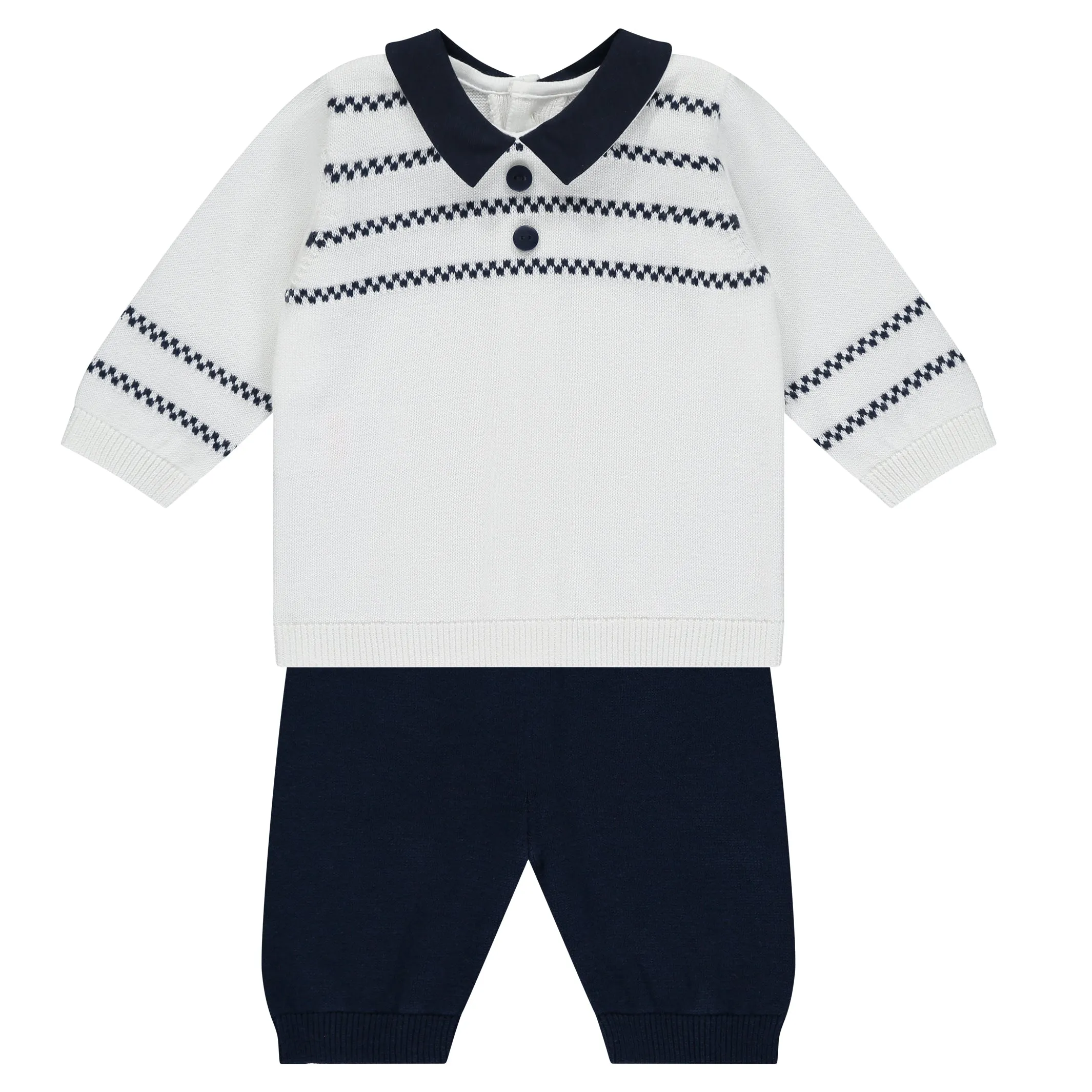 Declan Navy Knit Baby Boys Trouser Set with Hat