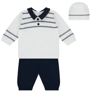 Declan Navy Knit Baby Boys Trouser Set with Hat