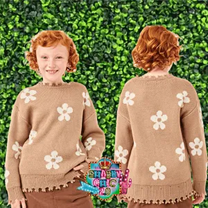 Distressed Floral Pullover Sweater Top - Youth