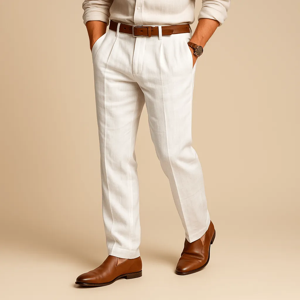 Domoir | Pleated Linen Blend Trousers