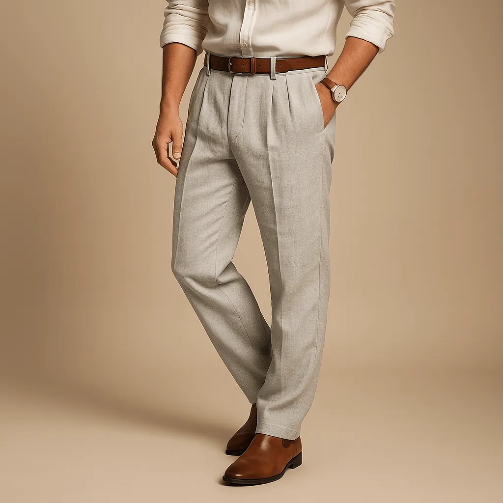 Domoir | Pleated Linen Blend Trousers