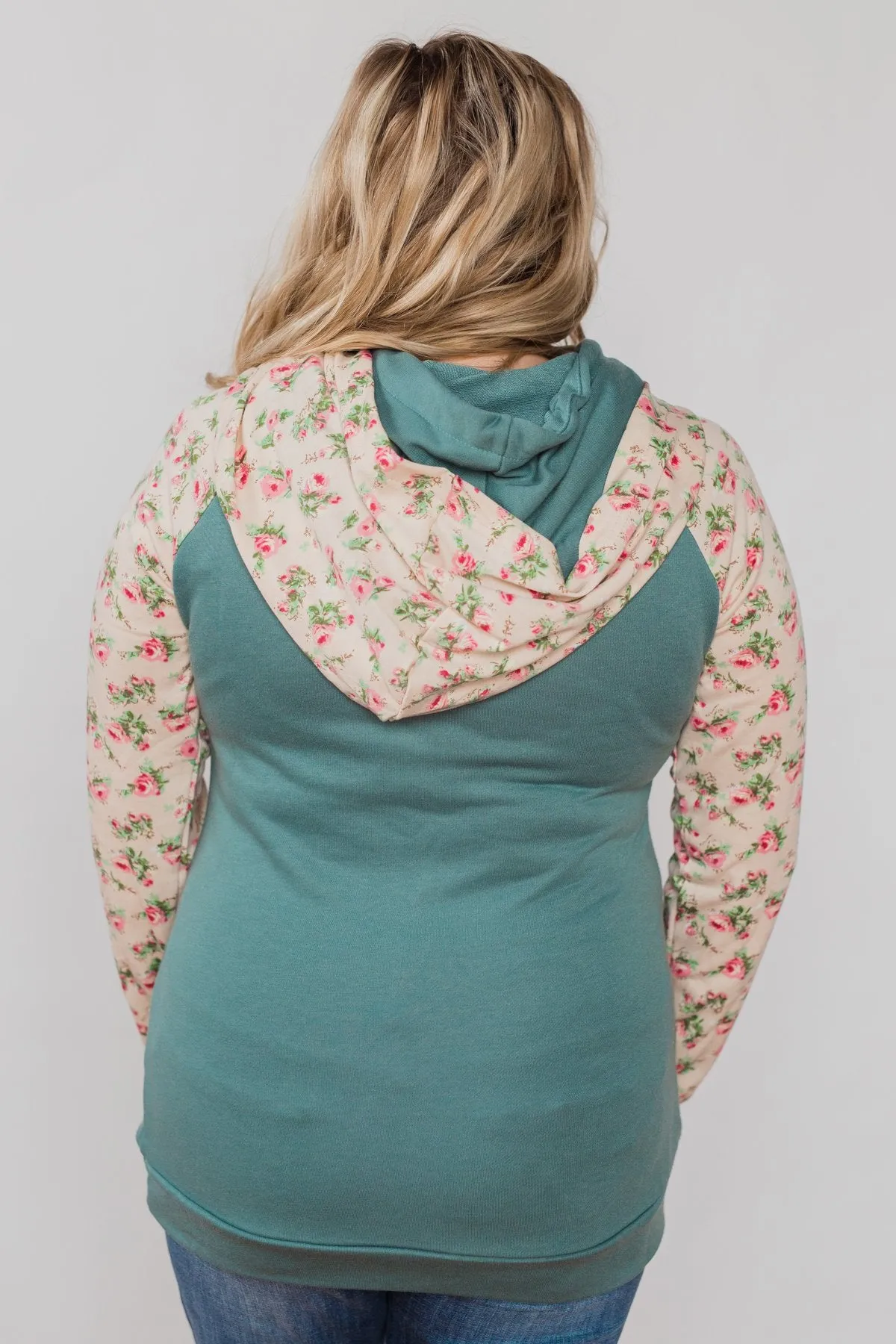 Dreaming of Spring Floral Hoodie - Antique Teal
