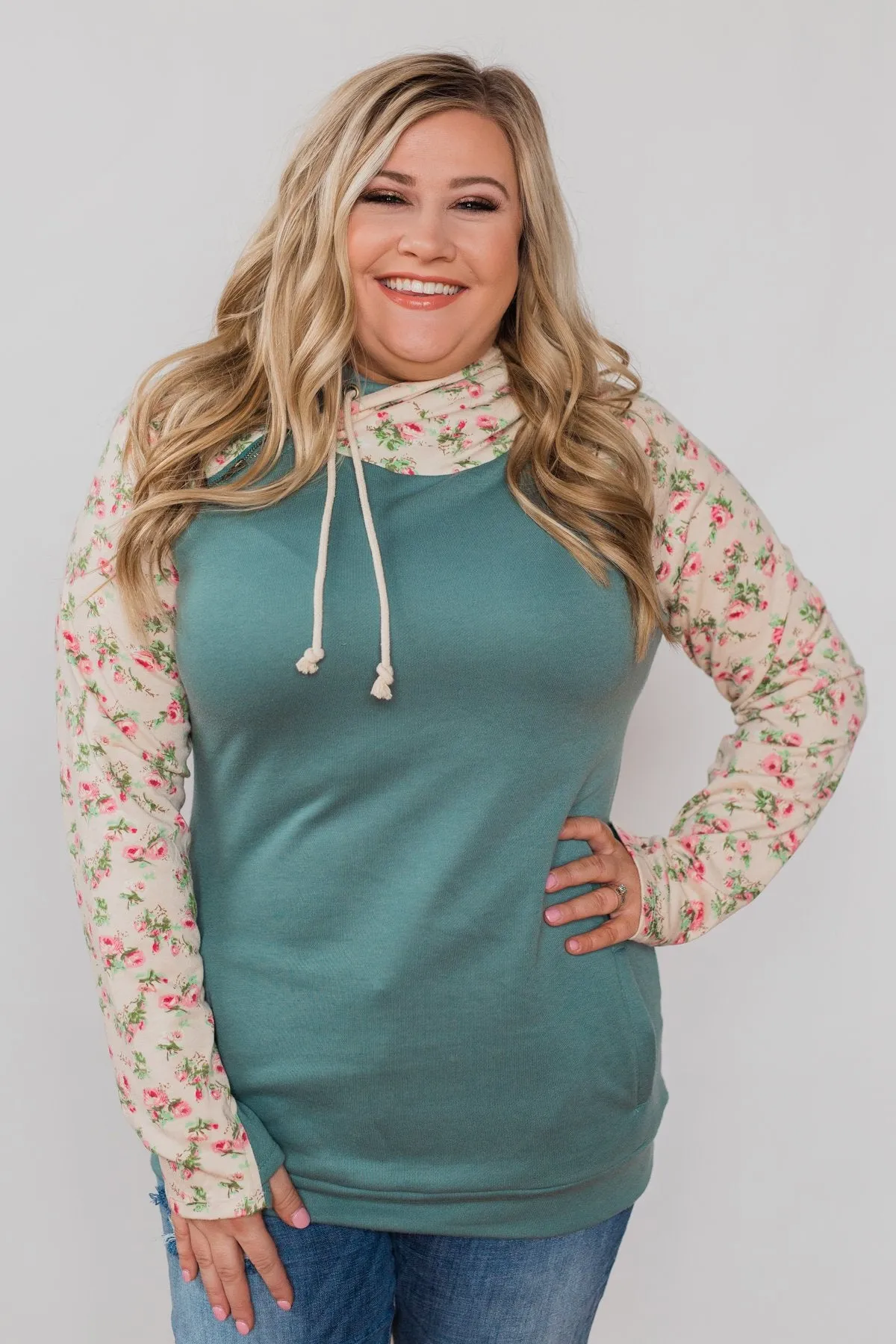 Dreaming of Spring Floral Hoodie - Antique Teal