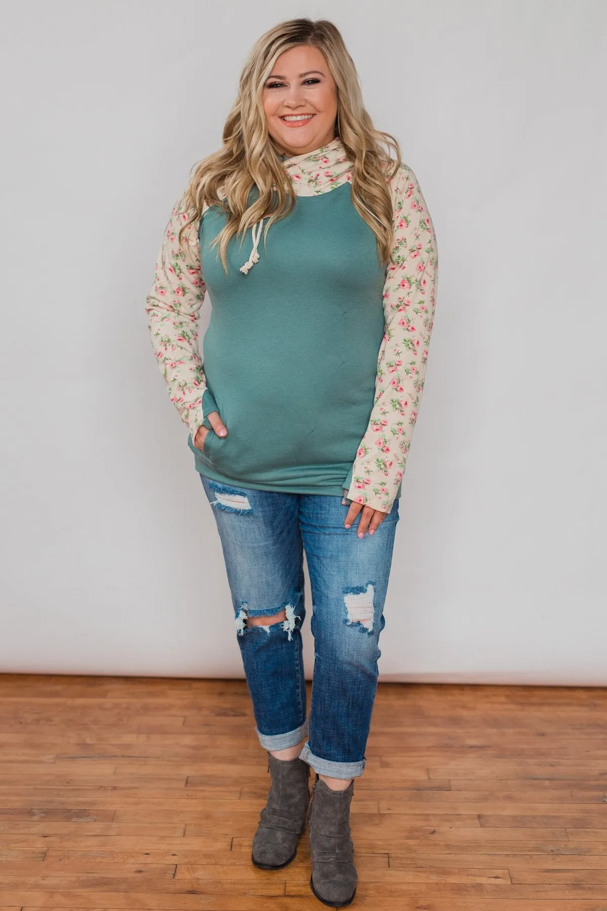 Dreaming of Spring Floral Hoodie - Antique Teal