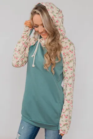 Dreaming of Spring Floral Hoodie - Antique Teal