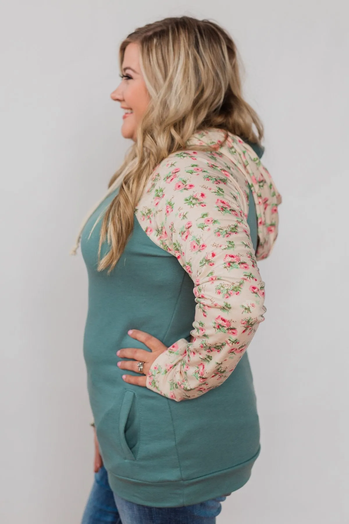 Dreaming of Spring Floral Hoodie - Antique Teal