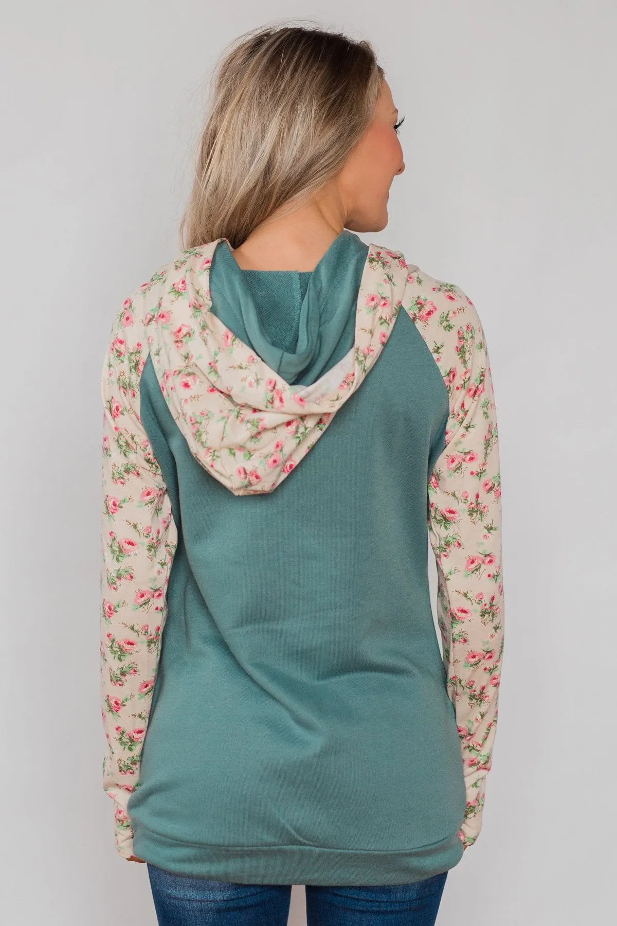 Dreaming of Spring Floral Hoodie - Antique Teal