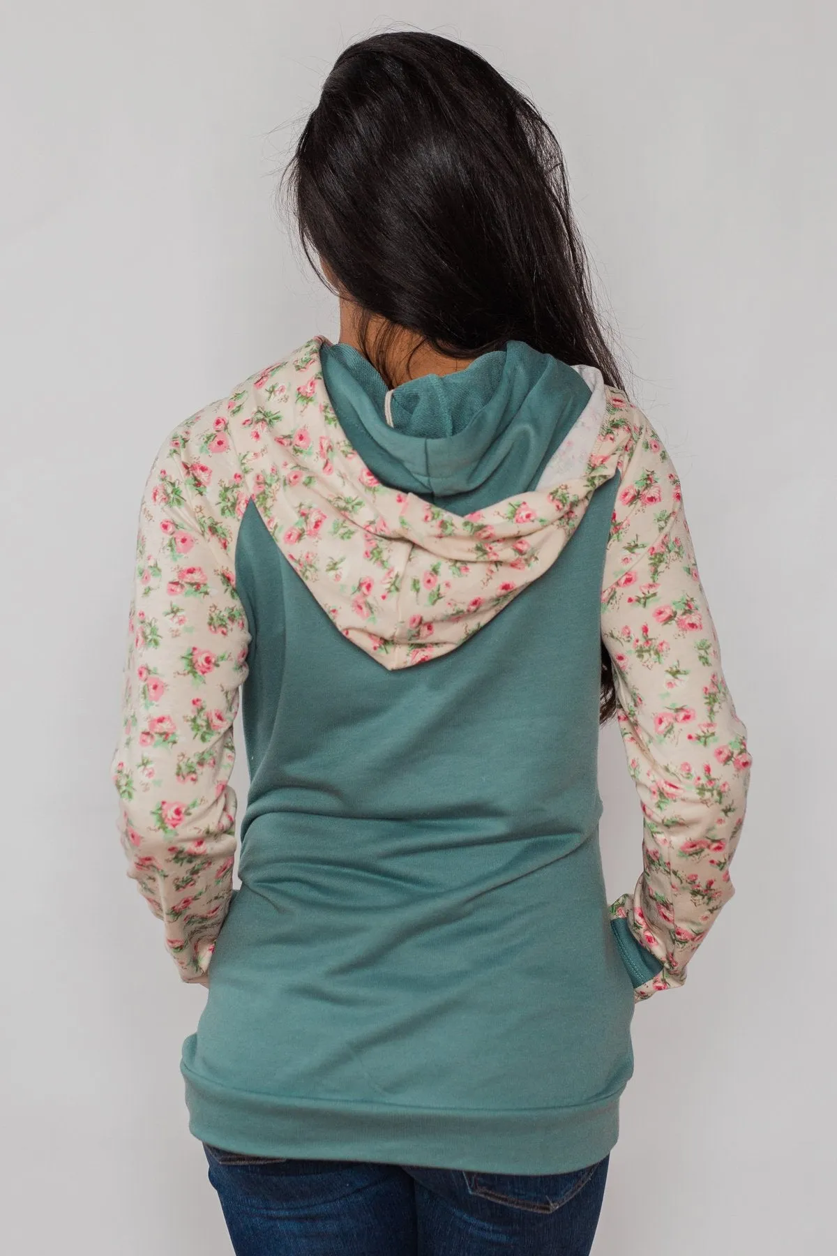 Dreaming of Spring Floral Hoodie - Antique Teal