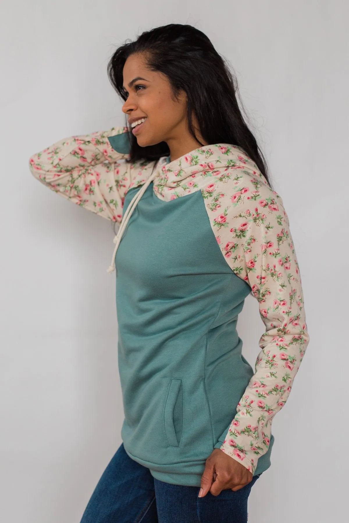 Dreaming of Spring Floral Hoodie - Antique Teal